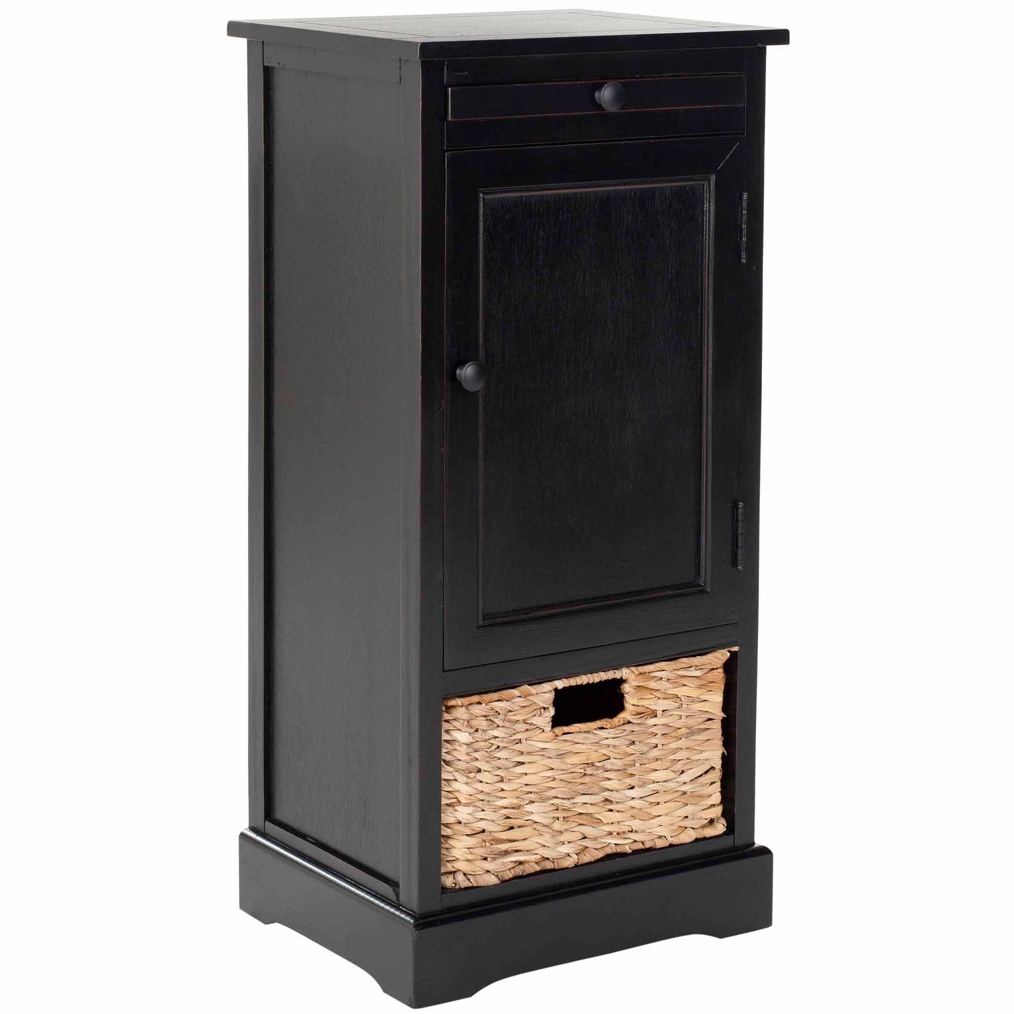 SAFAVIEH Raven Solid Tall Storage Unit with Pullout Table and Basket, Distressed Black