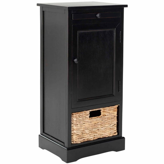 SAFAVIEH Raven Solid Tall Storage Unit with Pullout Table and Basket, Distressed Black