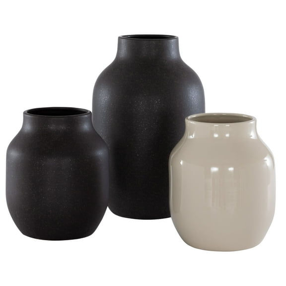 SAFAVIEH Raya Solid Rustic Ceramic Vase, Set of 3, Charcoal & Beige