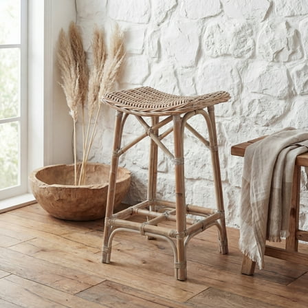 SAFAVIEH Rayna Wicker Bar Stool White Washed