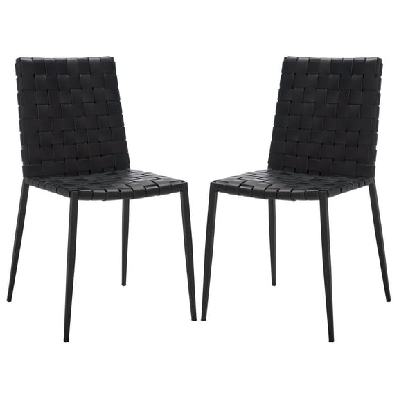SAFAVIEH Rayne Woven Dining Chair, Black/Black, Set of 2 (15.8 in. W x 19.8 in. D x 33.5 in. H)