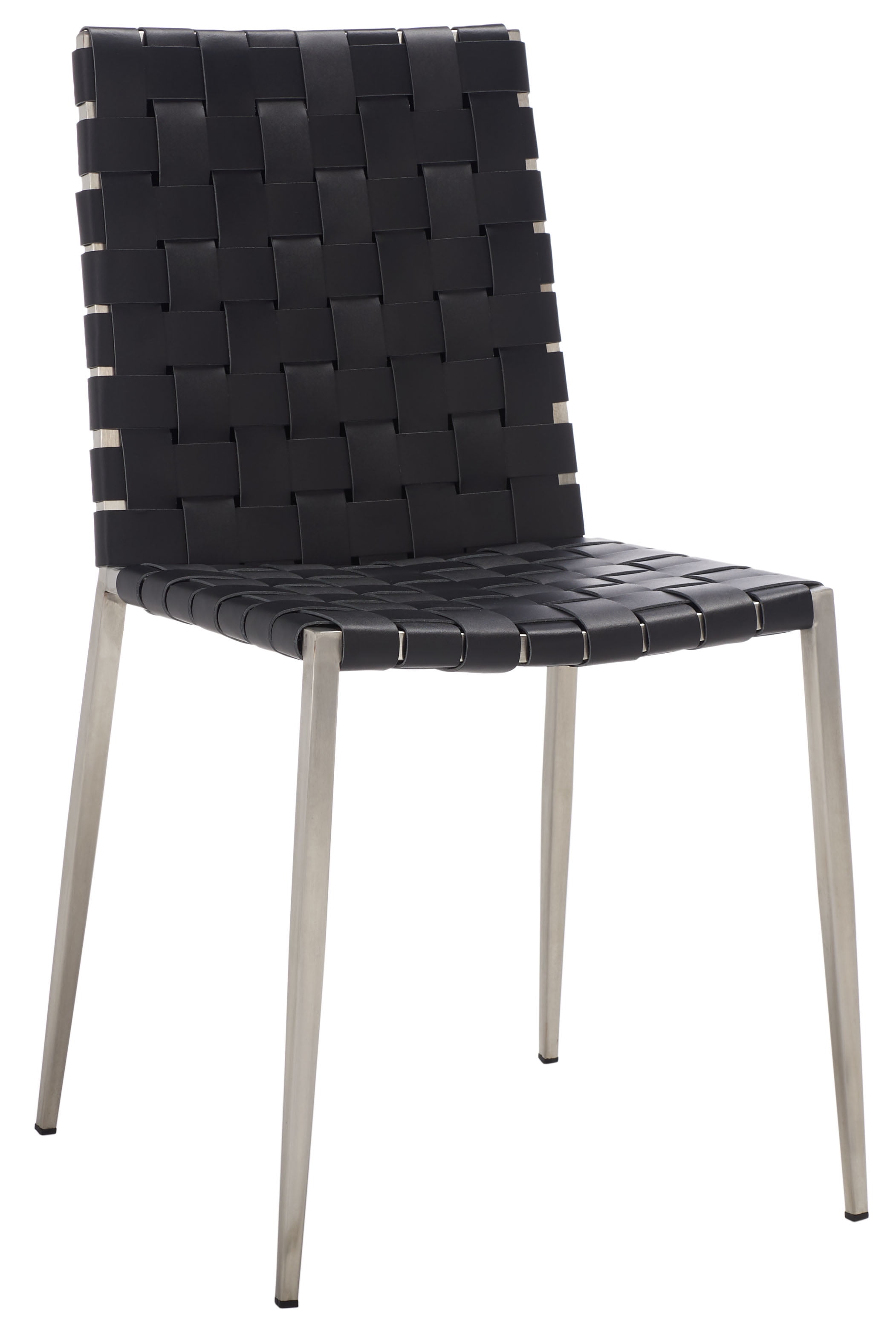 Rayne Black and Silver Woven Leather Dining Chairs, Set of 2