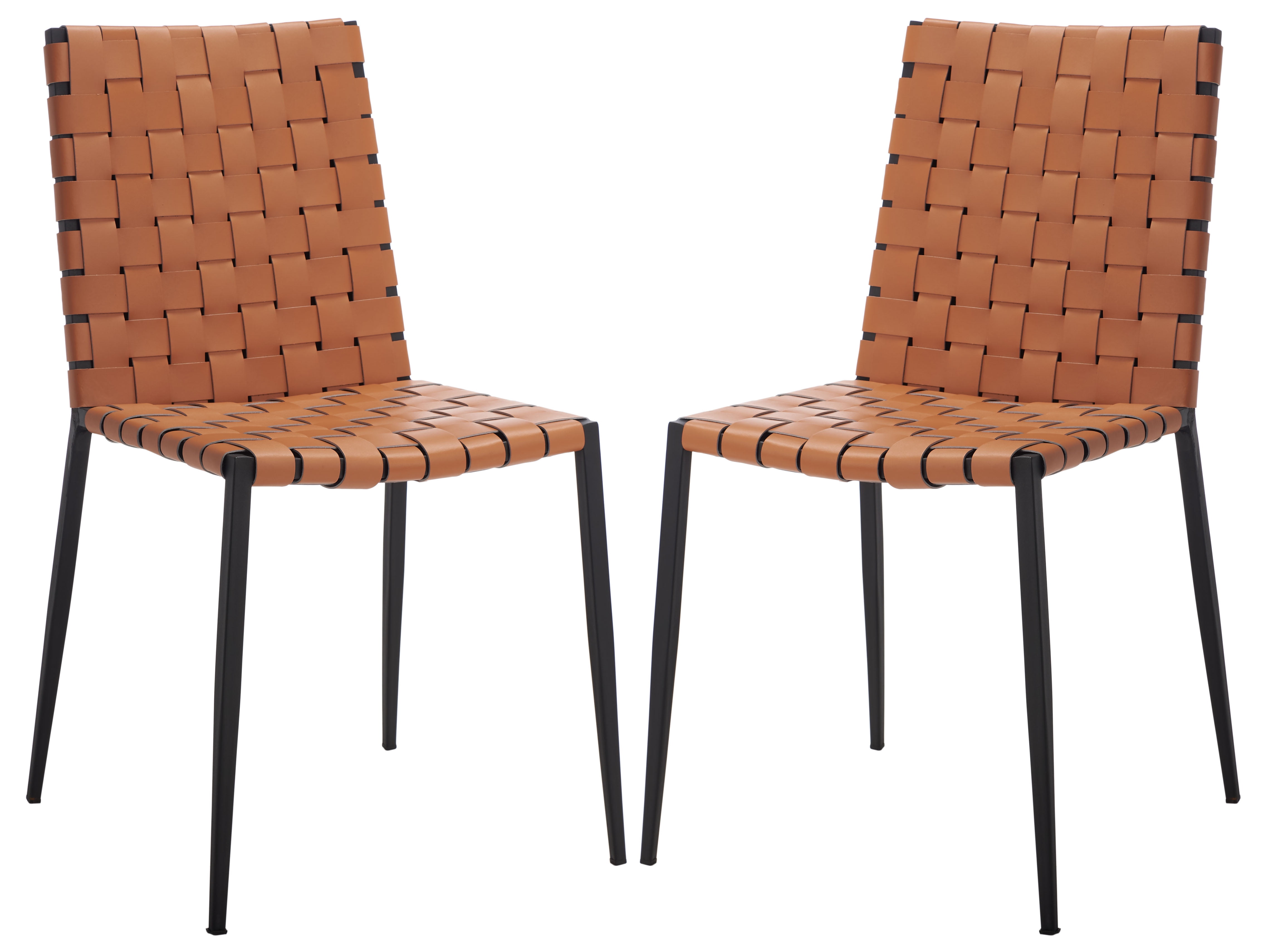 Cognac Leather & Black Metal Parsons Side Chair Set