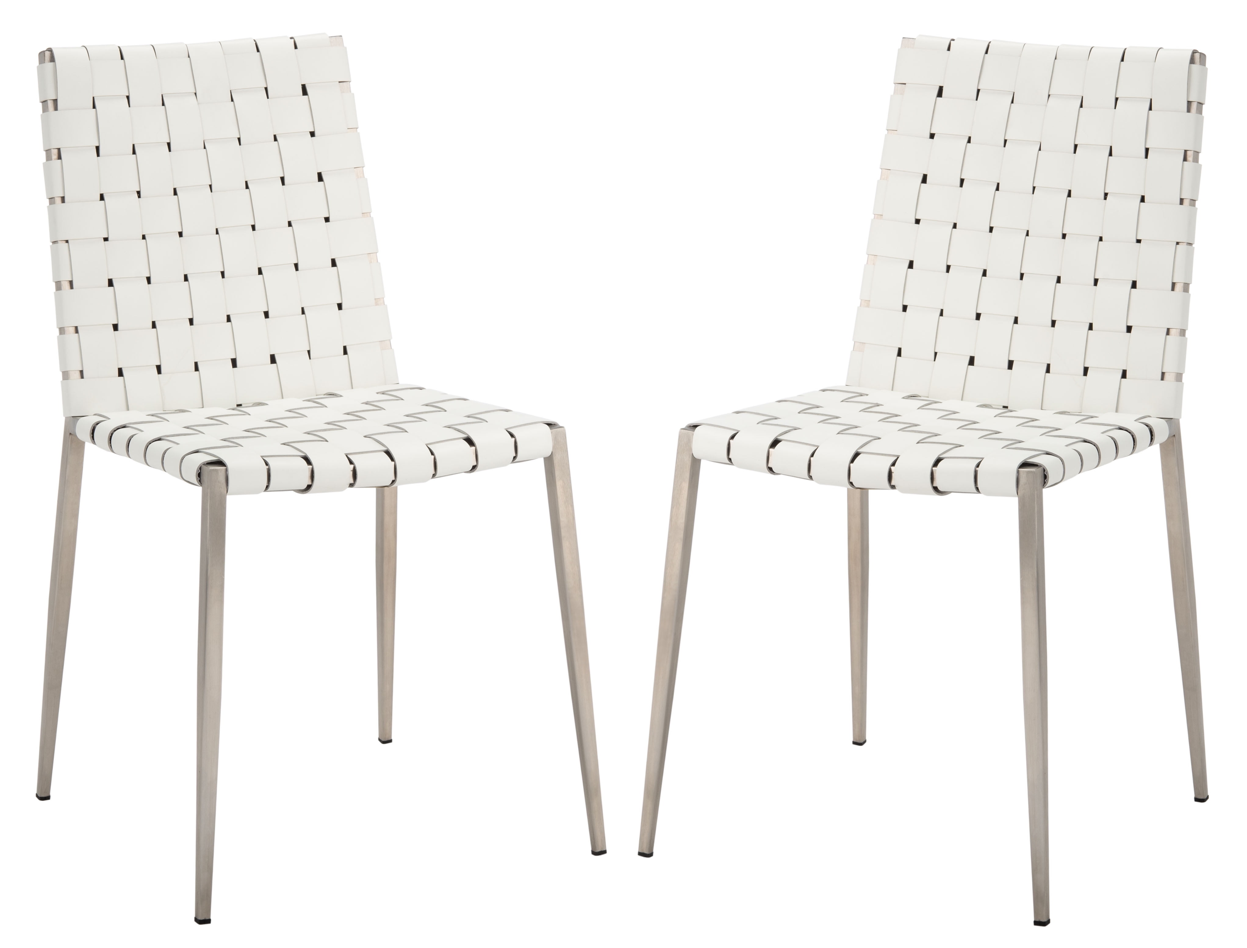 White Leather Upholstered Parsons Side Chair with Metal Base