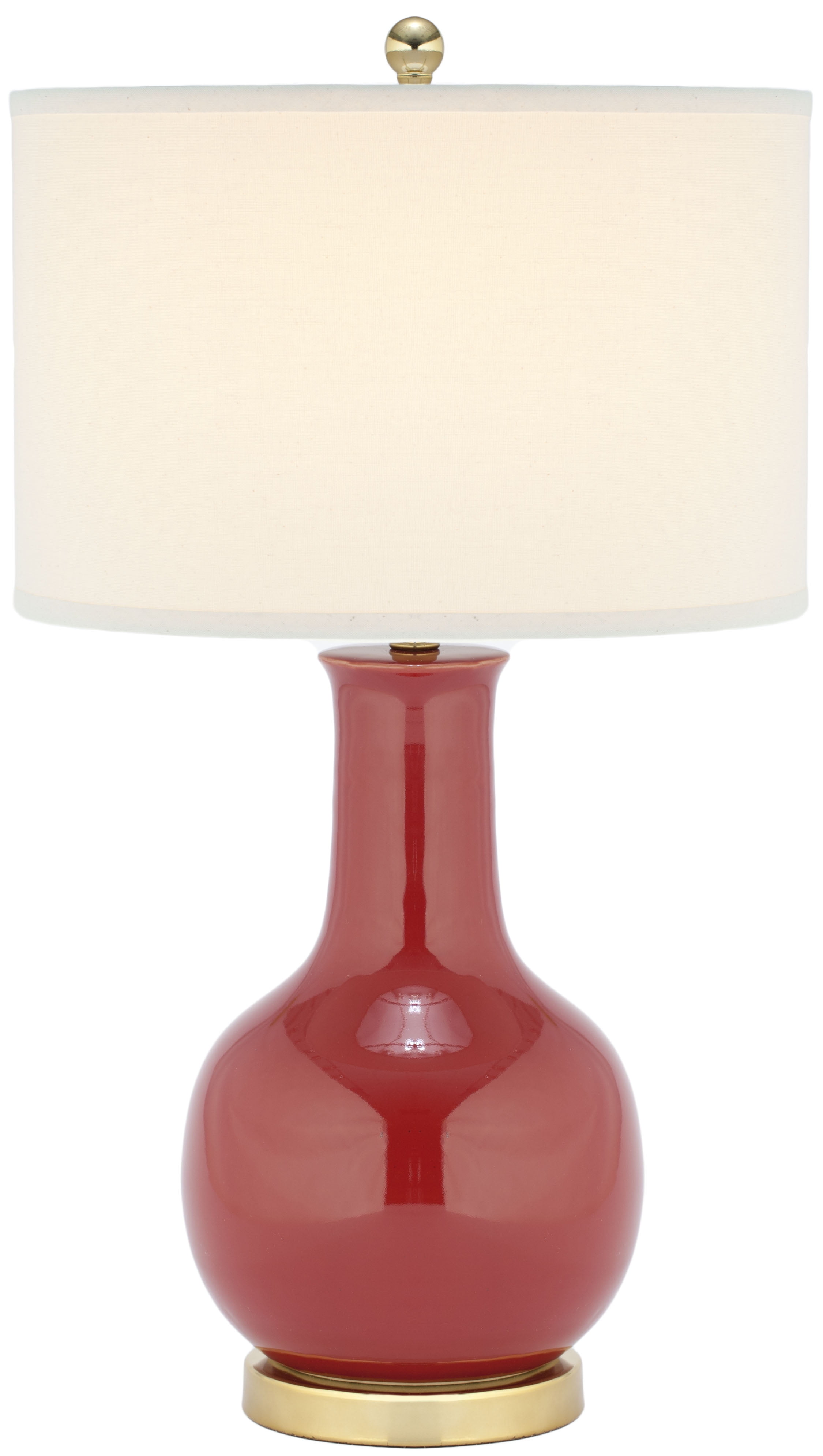 SAFAVIEH Red 28 in. Glam Gold Ceramic Table Lamp with Off-white 100% Cotton Shade