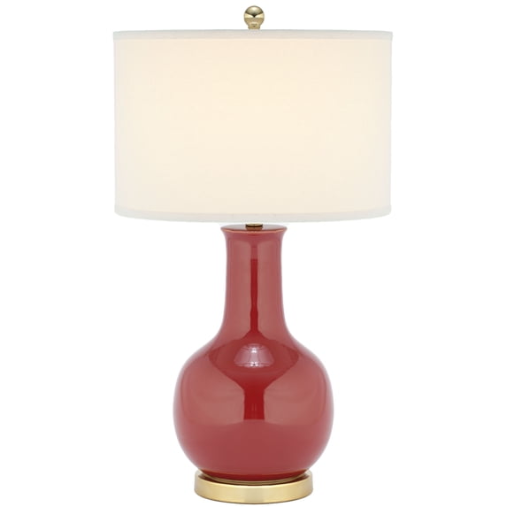 SAFAVIEH Red 28 in. Glam Gold Ceramic Table Lamp with Off-white 100% Cotton Shade