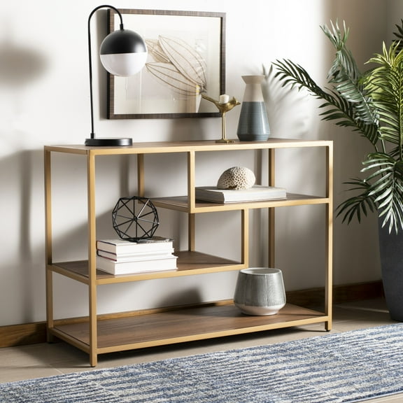 SAFAVIEH Reese 3-Tier Geometric Glam Console Table, Walnut/Gold