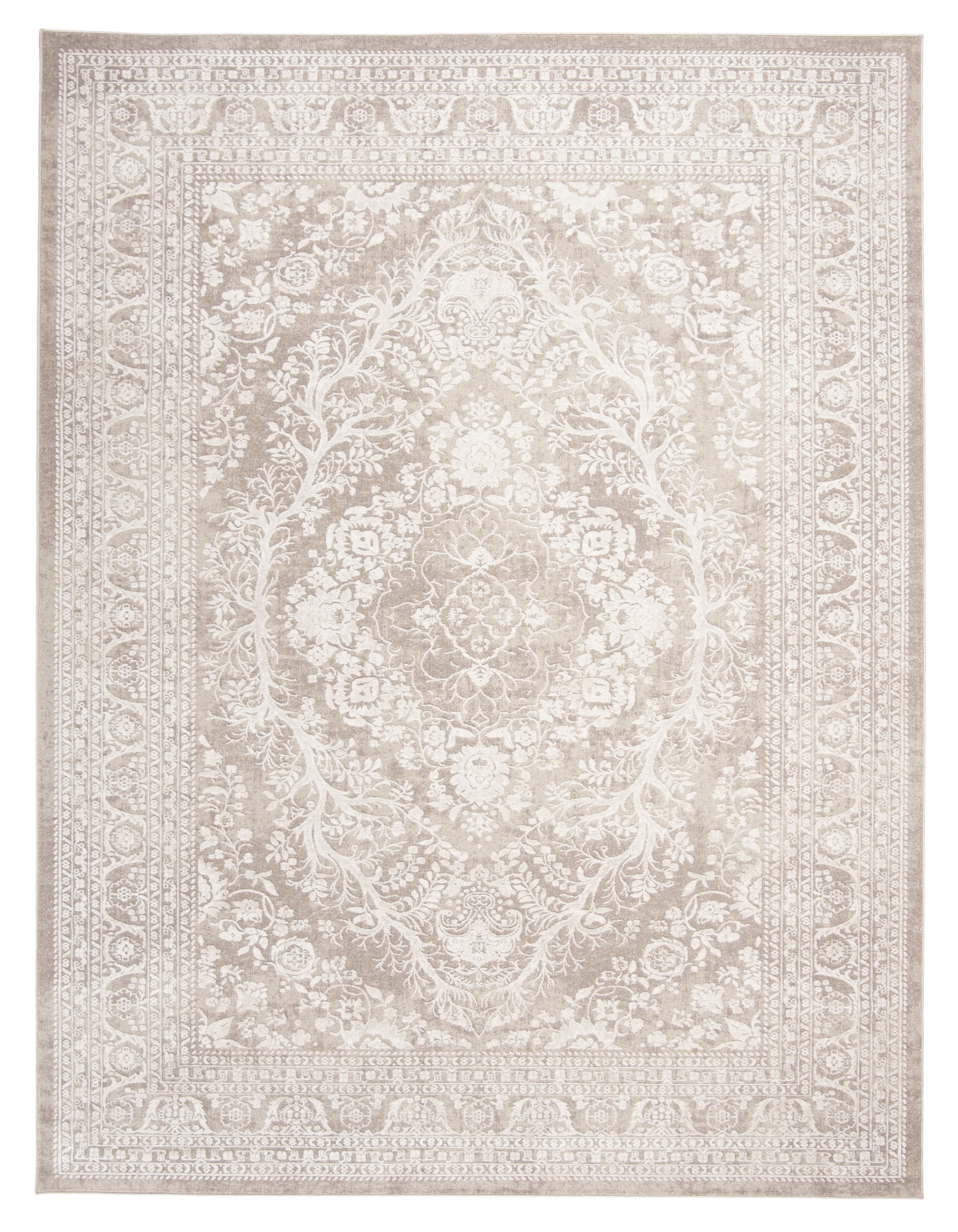 Beige and Cream Floral Synthetic Area Rug, 10' x 14'