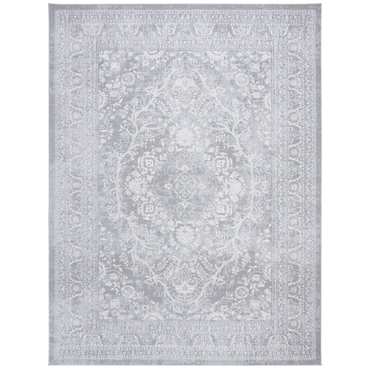 Light Grey and Cream 8' x 10' Synthetic Hand-Knotted Area Rug