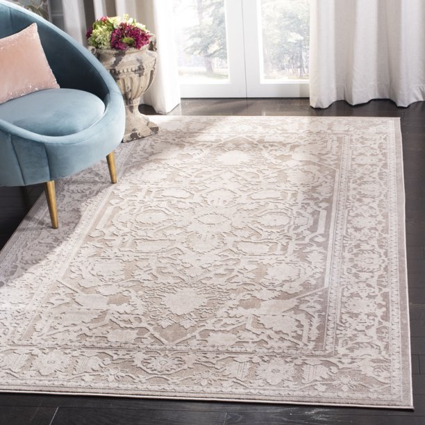 SAFAVIEH Reflection Christy Floral Bordered Area Rug, Beige/Cream, 6'7