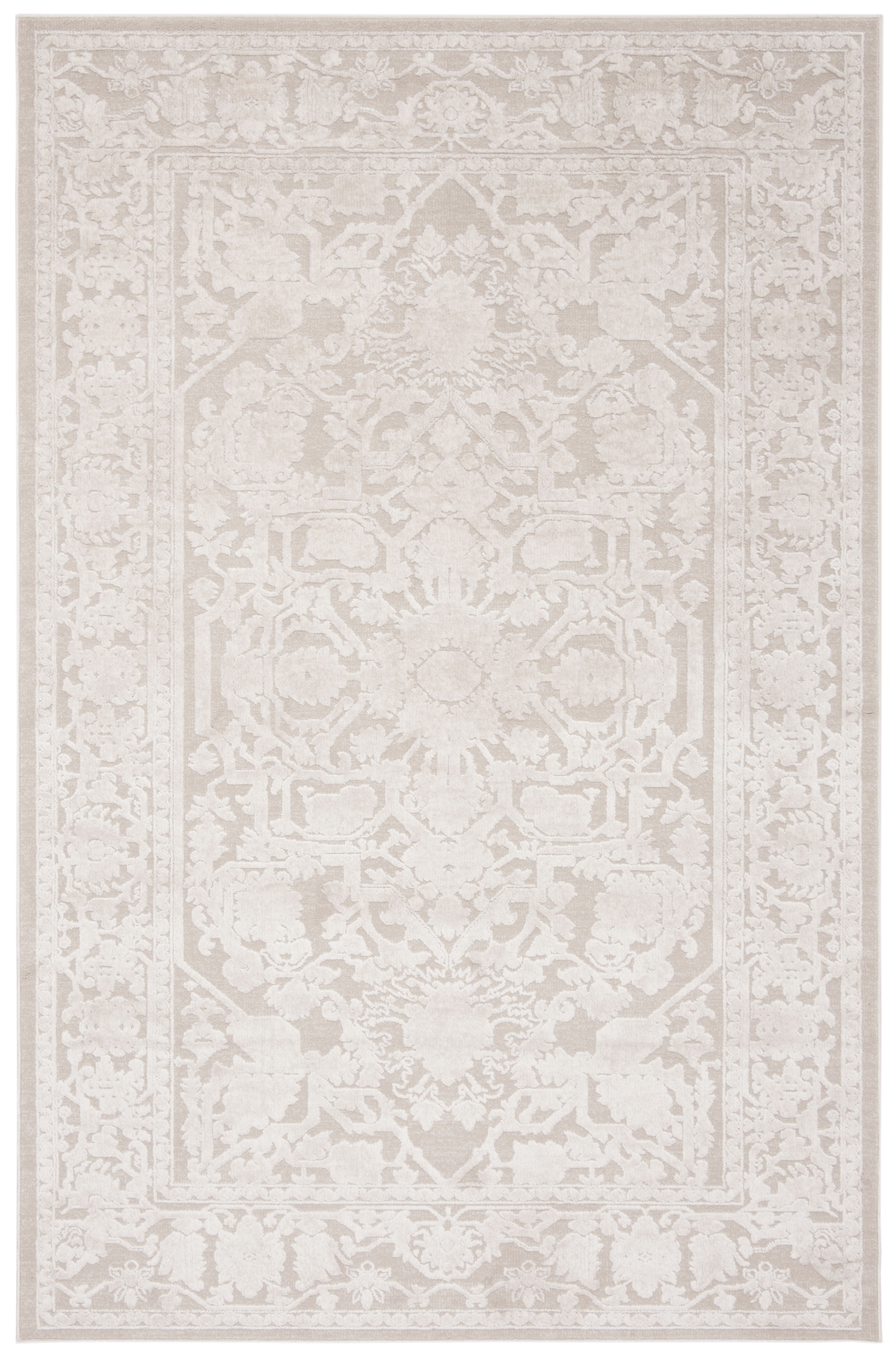 Cream Ivory Floral Synthetic Rectangular Area Rug