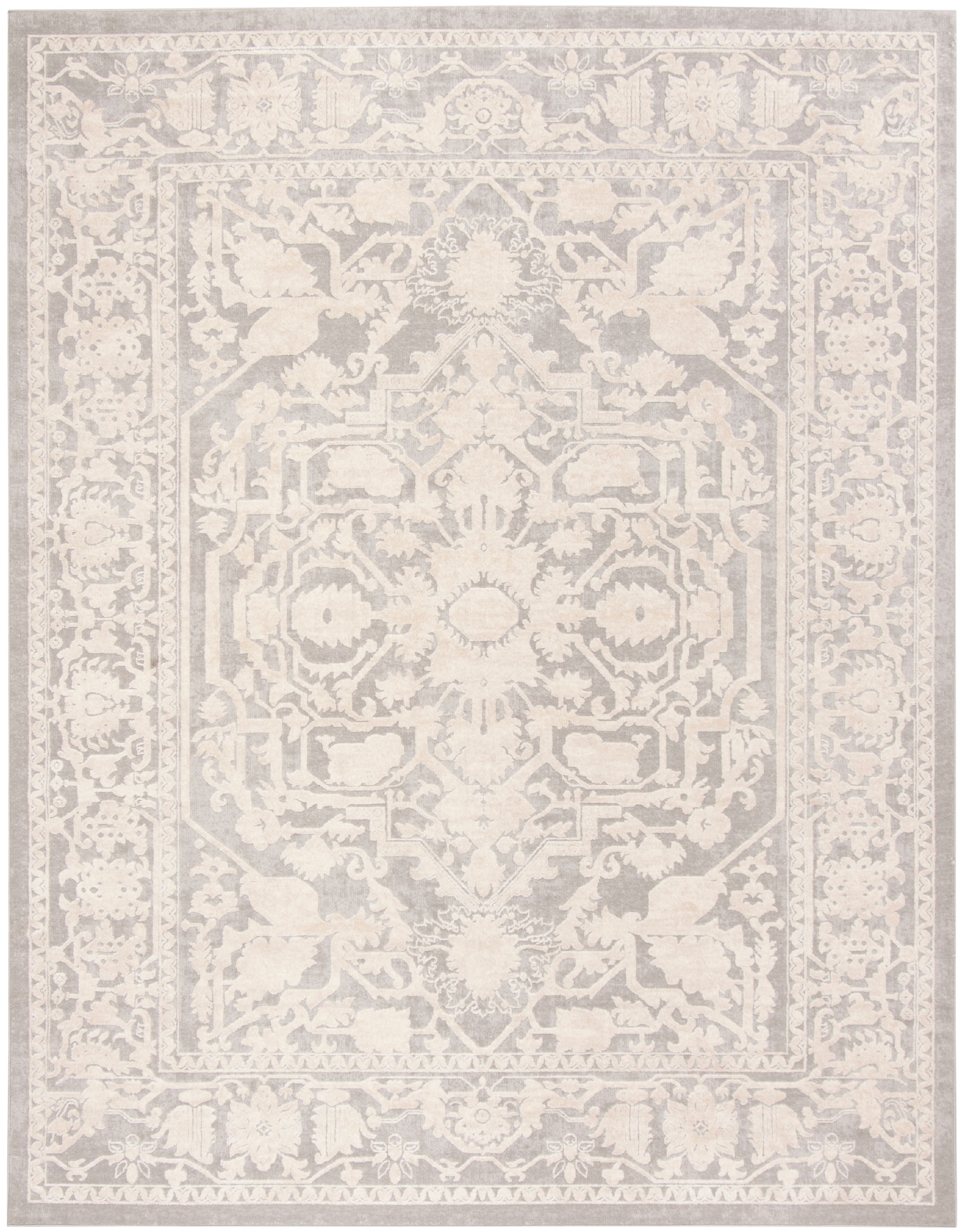 Light Grey and Cream Floral Synthetic Area Rug, 5' x 7'