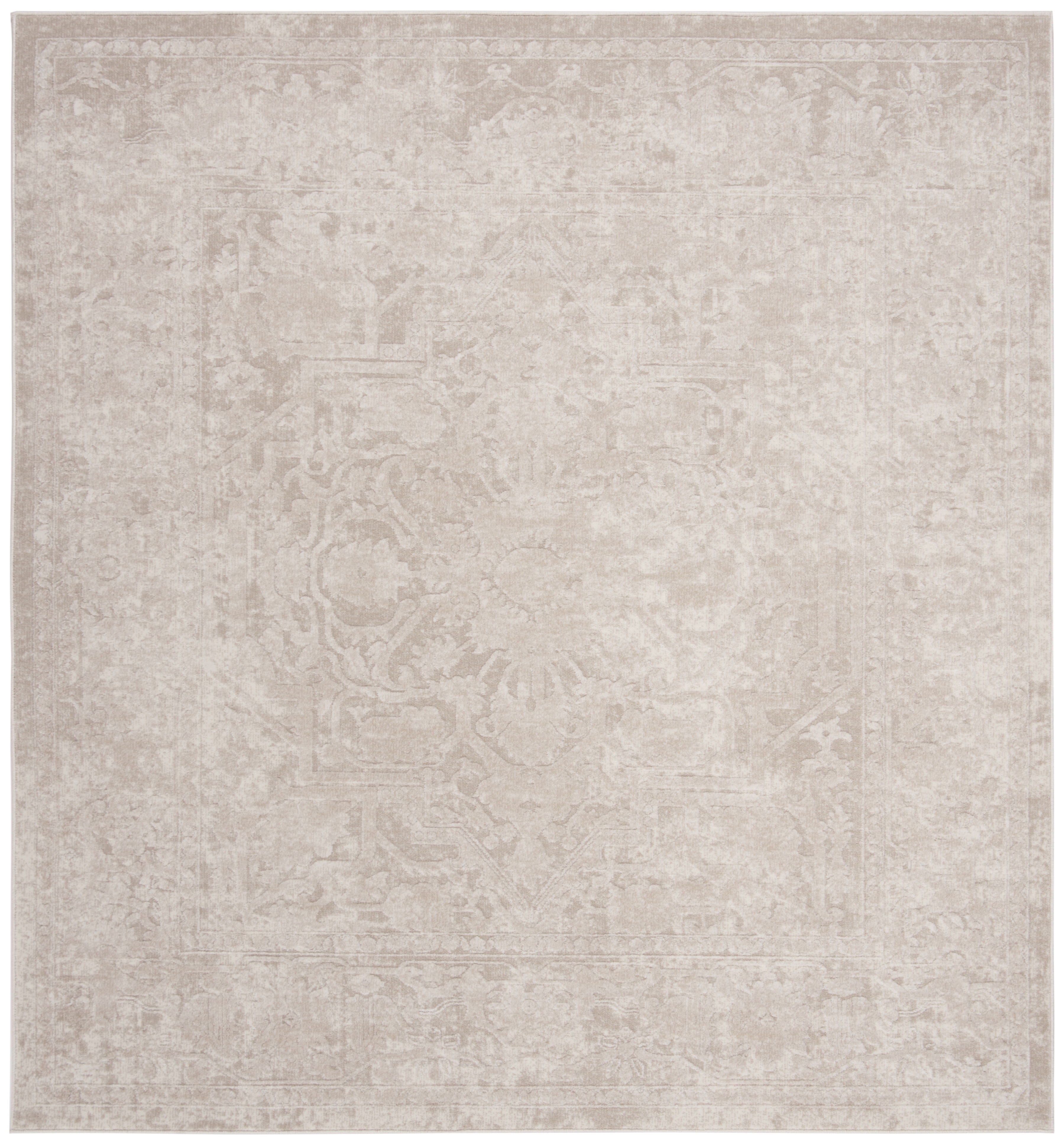 Cream Ivory Square Oriental Synthetic Area Rug 8' x 8'