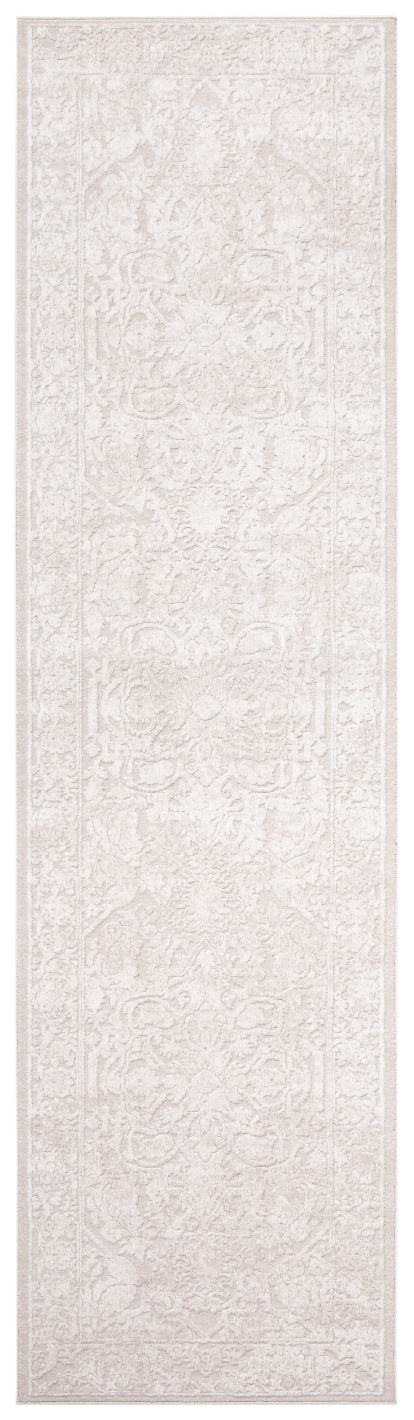 Cream Ivory Floral Synthetic Runner Rug, 2'3" x 14'