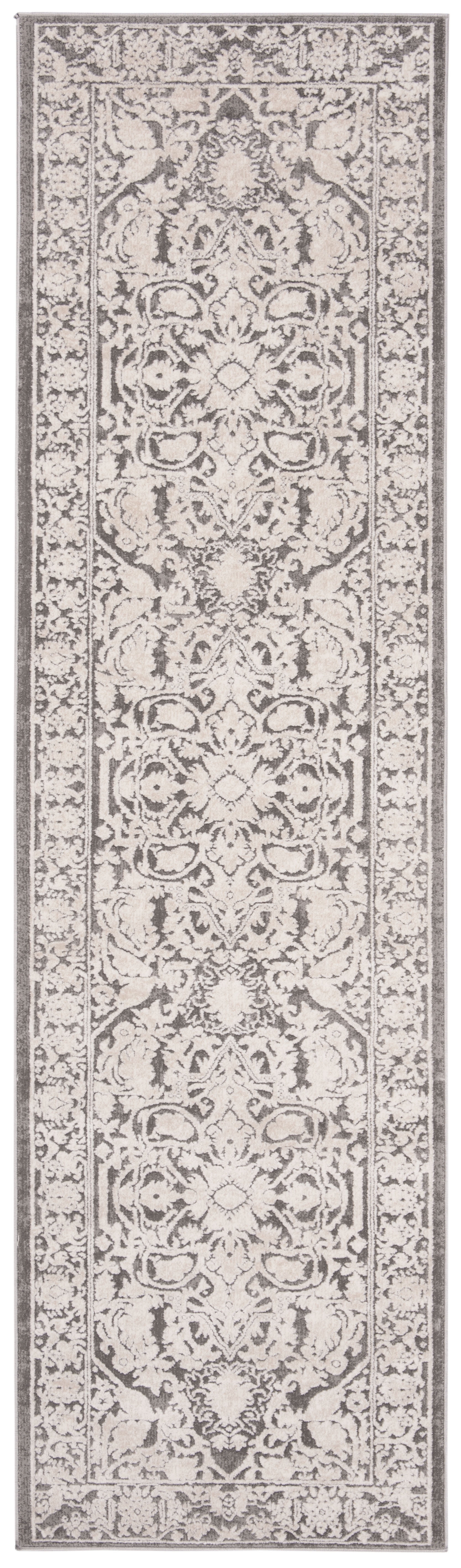 Elegant Gray and Cream Floral Synthetic Runner Rug, 27"x6"