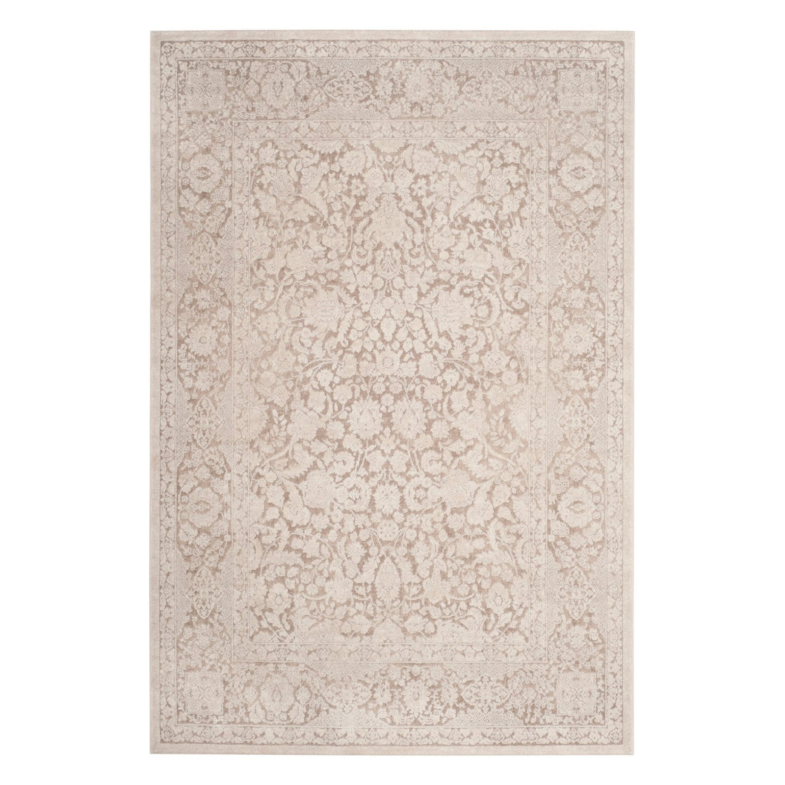 Elegant Floral Etched Beige/Cream 8' x 10' Synthetic Area Rug