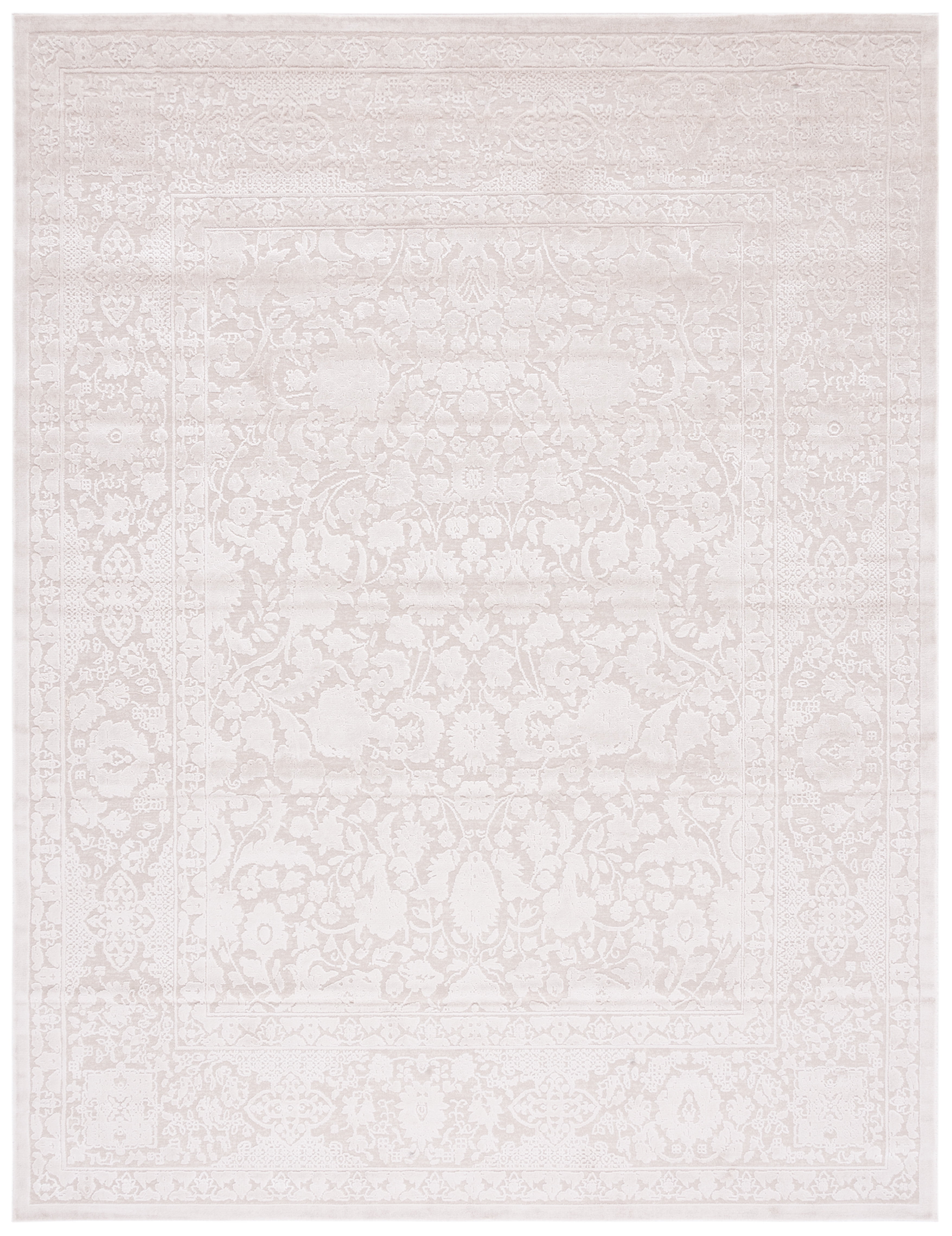 Beige and Cream Floral Synthetic Area Rug, 10' x 14'