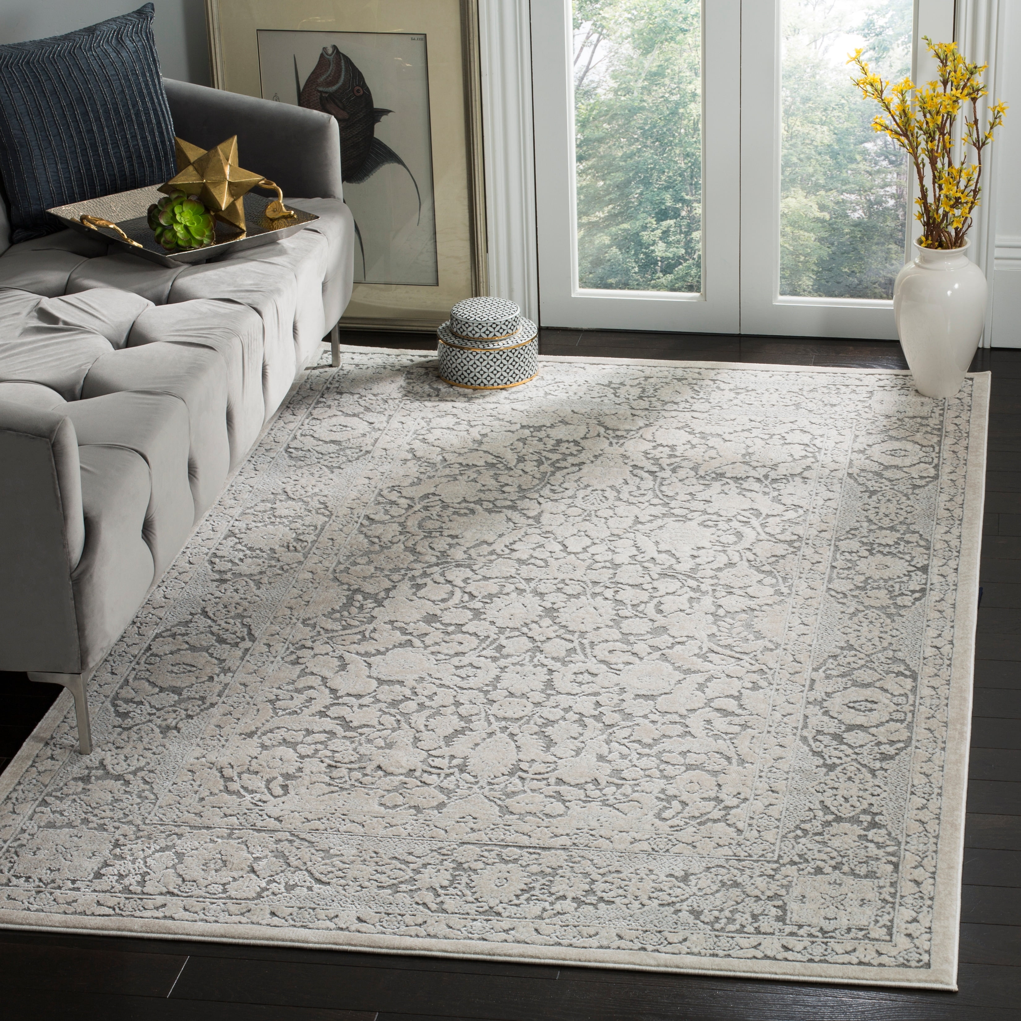 Dark Grey and Cream Hand-knotted Synthetic Area Rug 3' x 5'