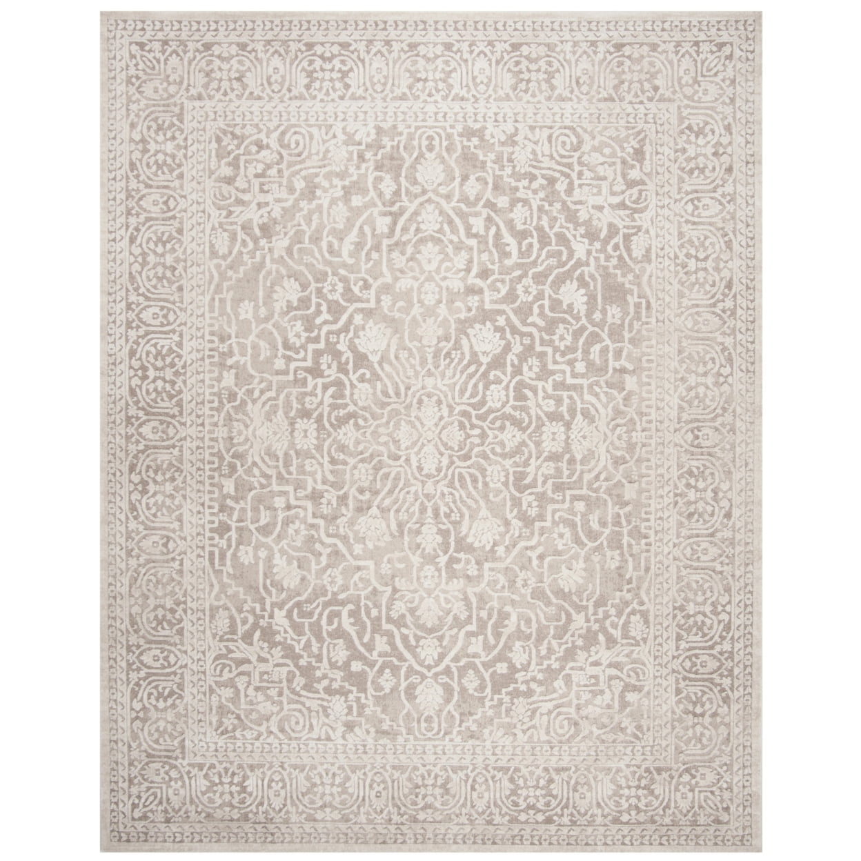 Beige and Cream Floral Synthetic Square Area Rug