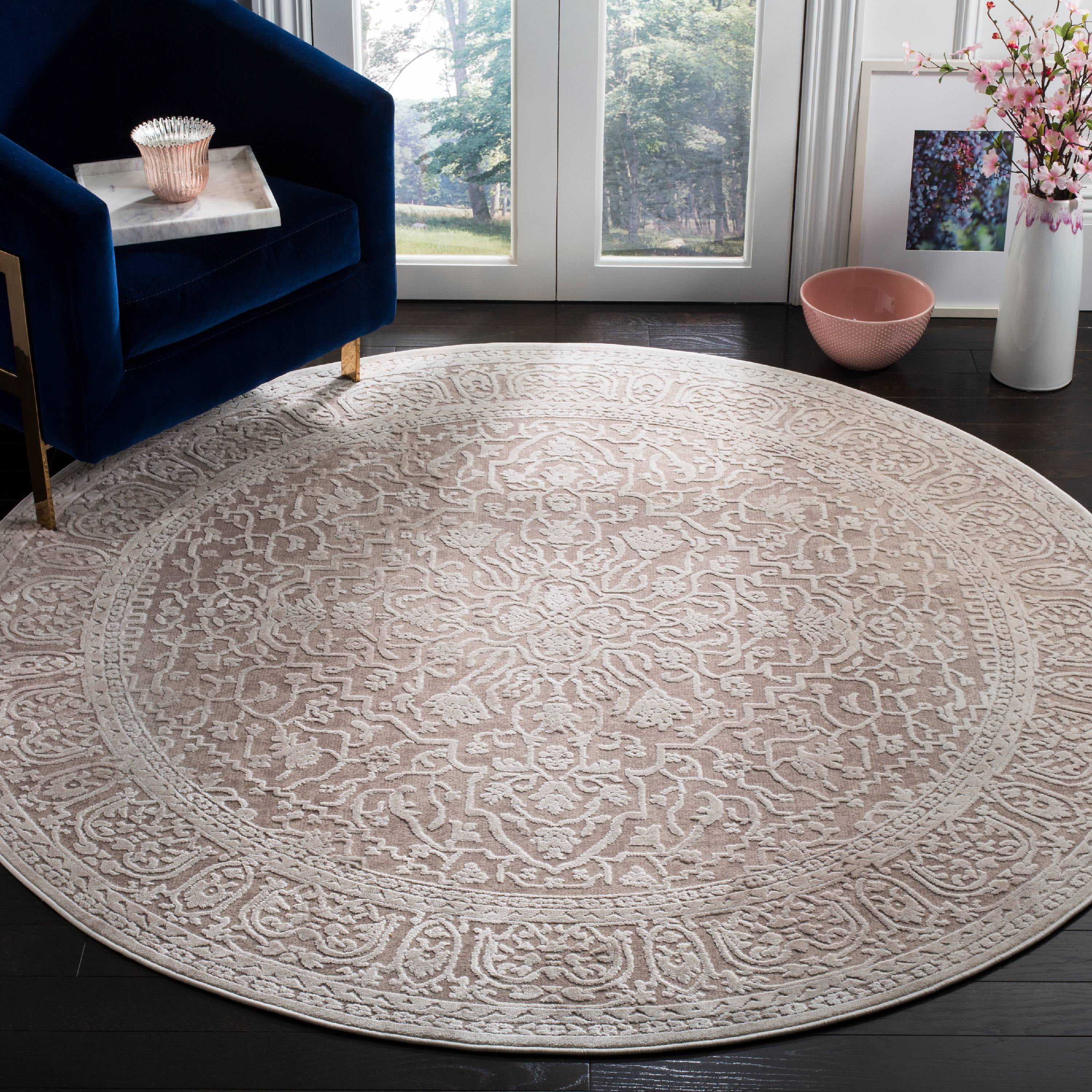 Elegant Floral Essence 5' Round Gray Synthetic Area Rug