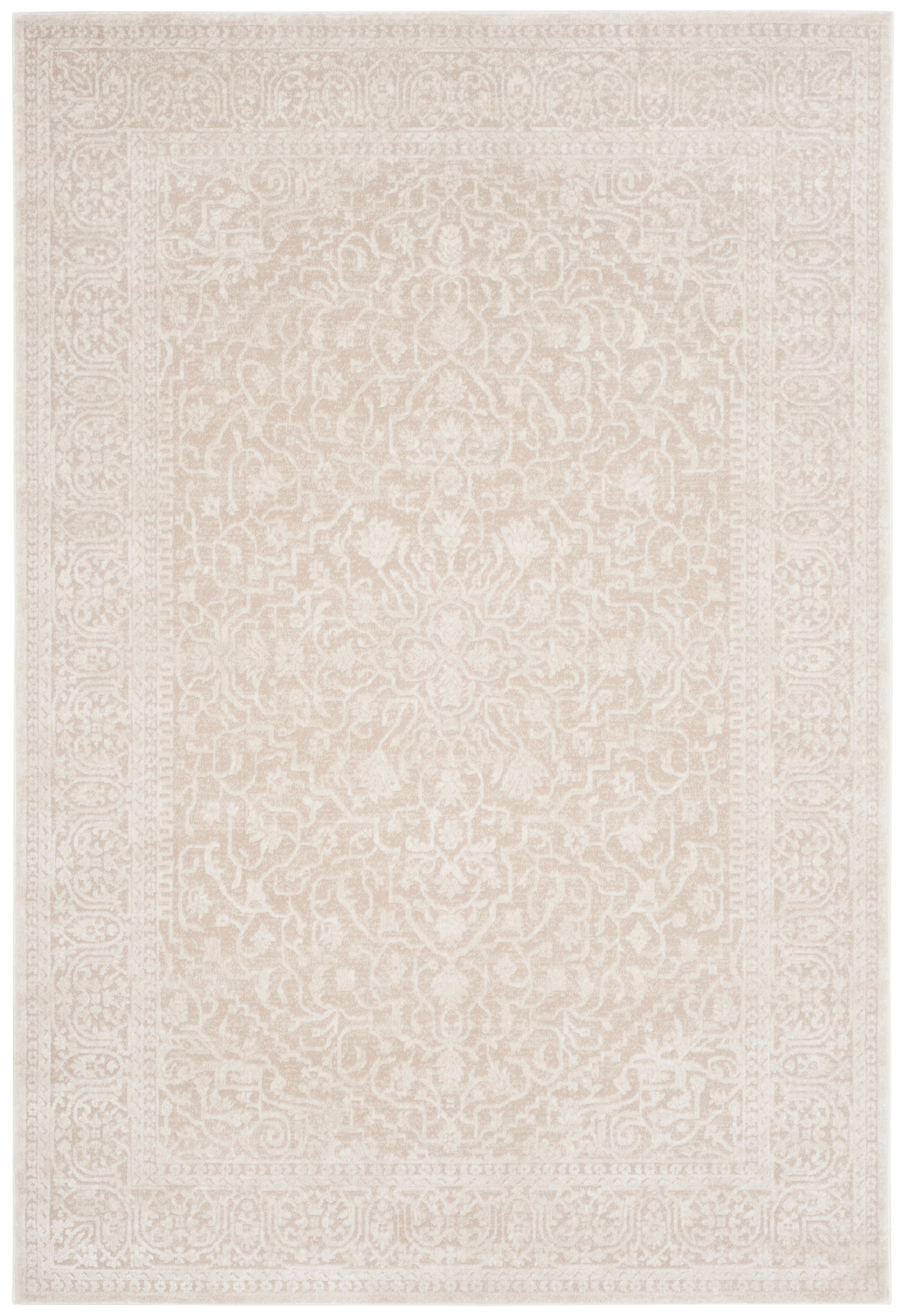 Creme and Ivory Floral Synthetic 4' x 6' Area Rug