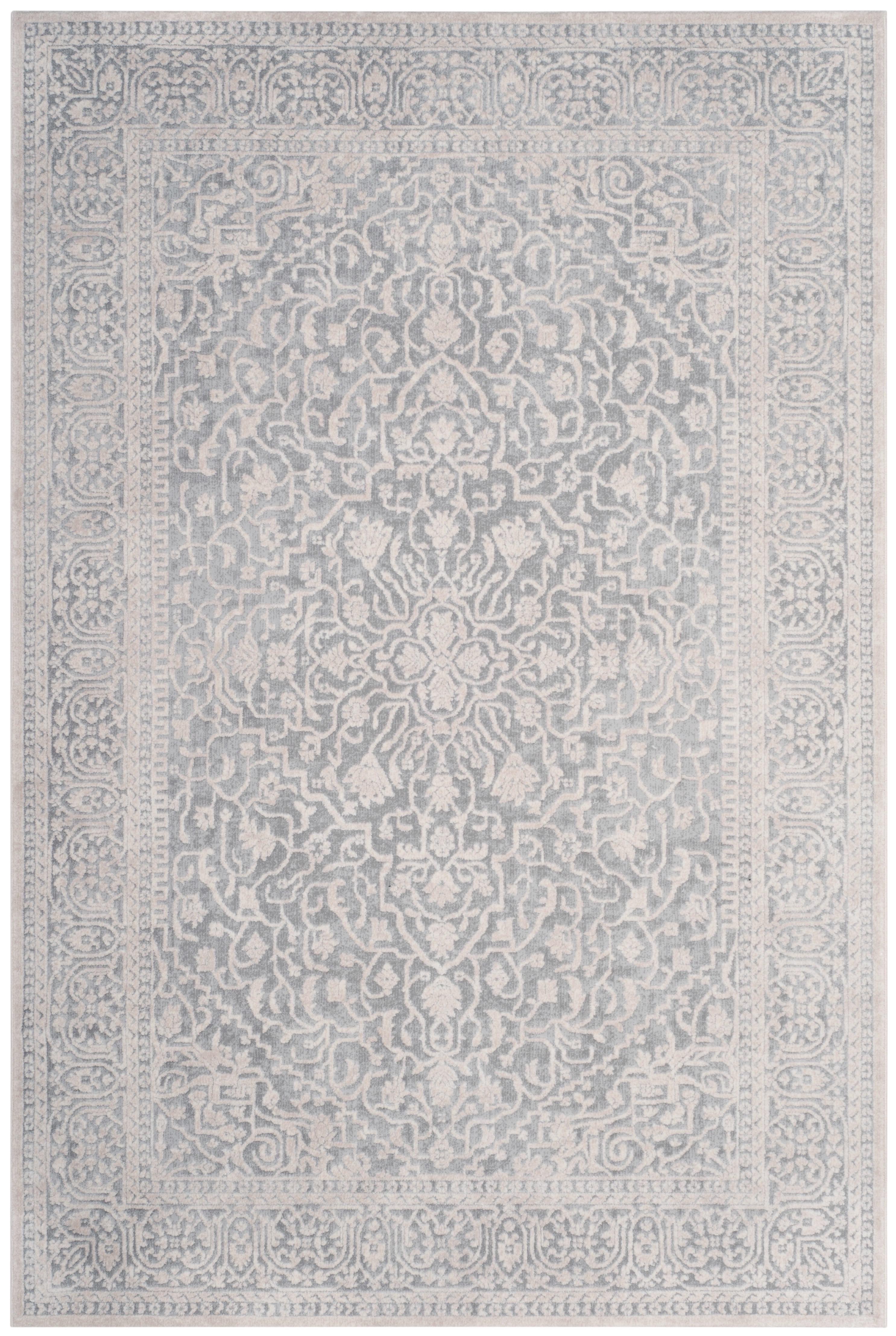 Light Grey and Cream Floral Synthetic Runner Rug - 2'3" x 4'