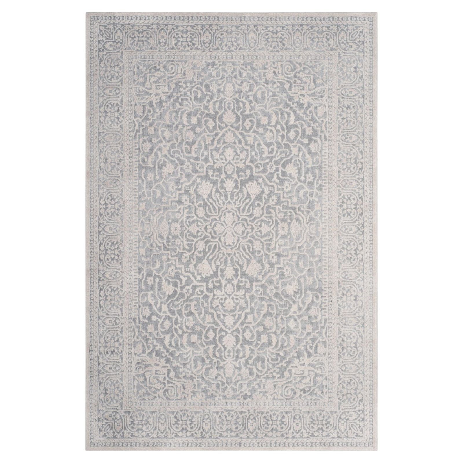 Light Grey and Cream Floral Synthetic 8' x 10' Area Rug