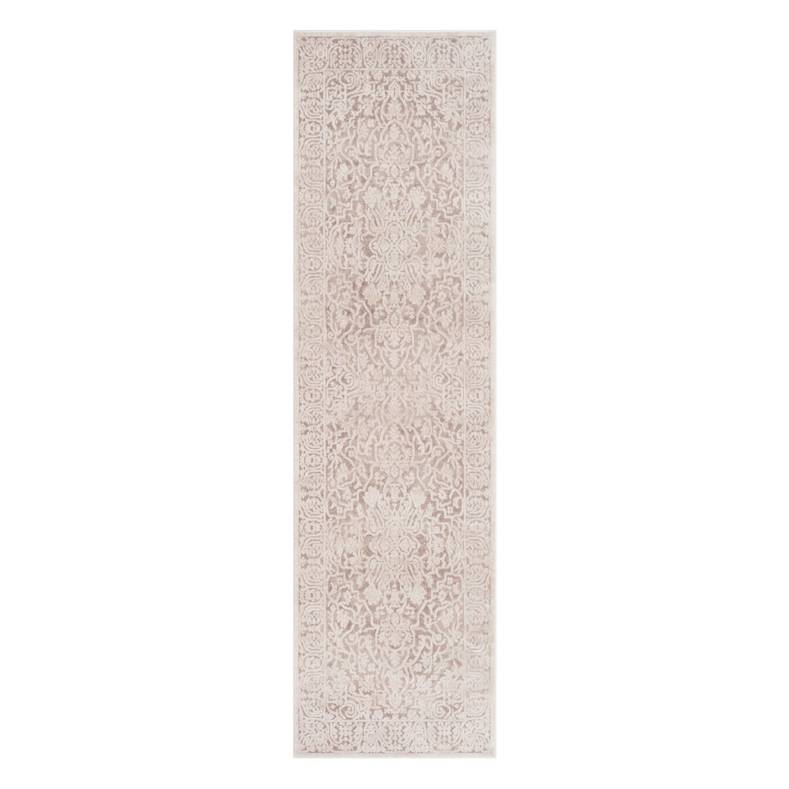 Beige/Cream Floral Hand-knotted Synthetic Runner Area Rug