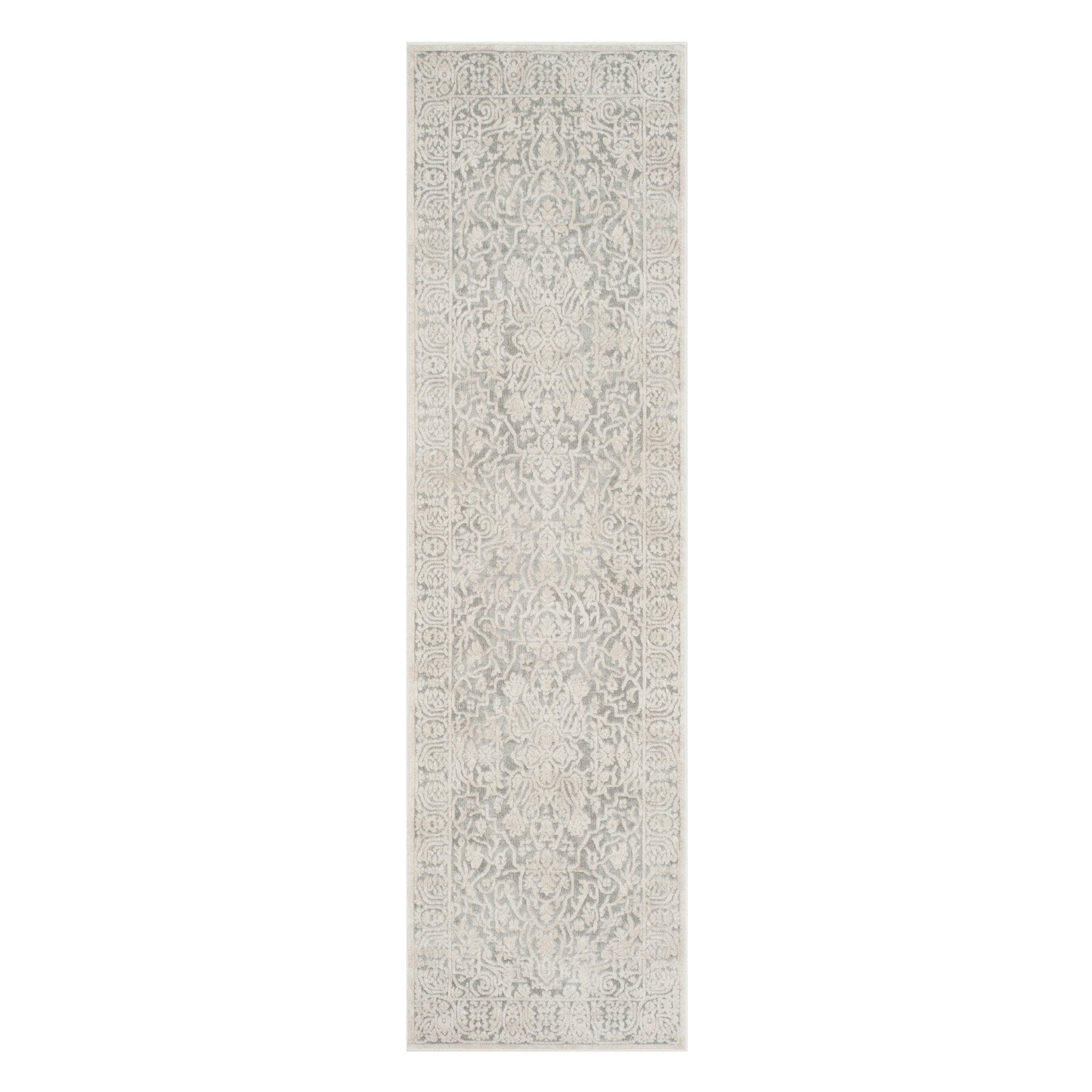 Elegant Gray Floral Hand-Knotted 27" Cotton-Synthetic Rug