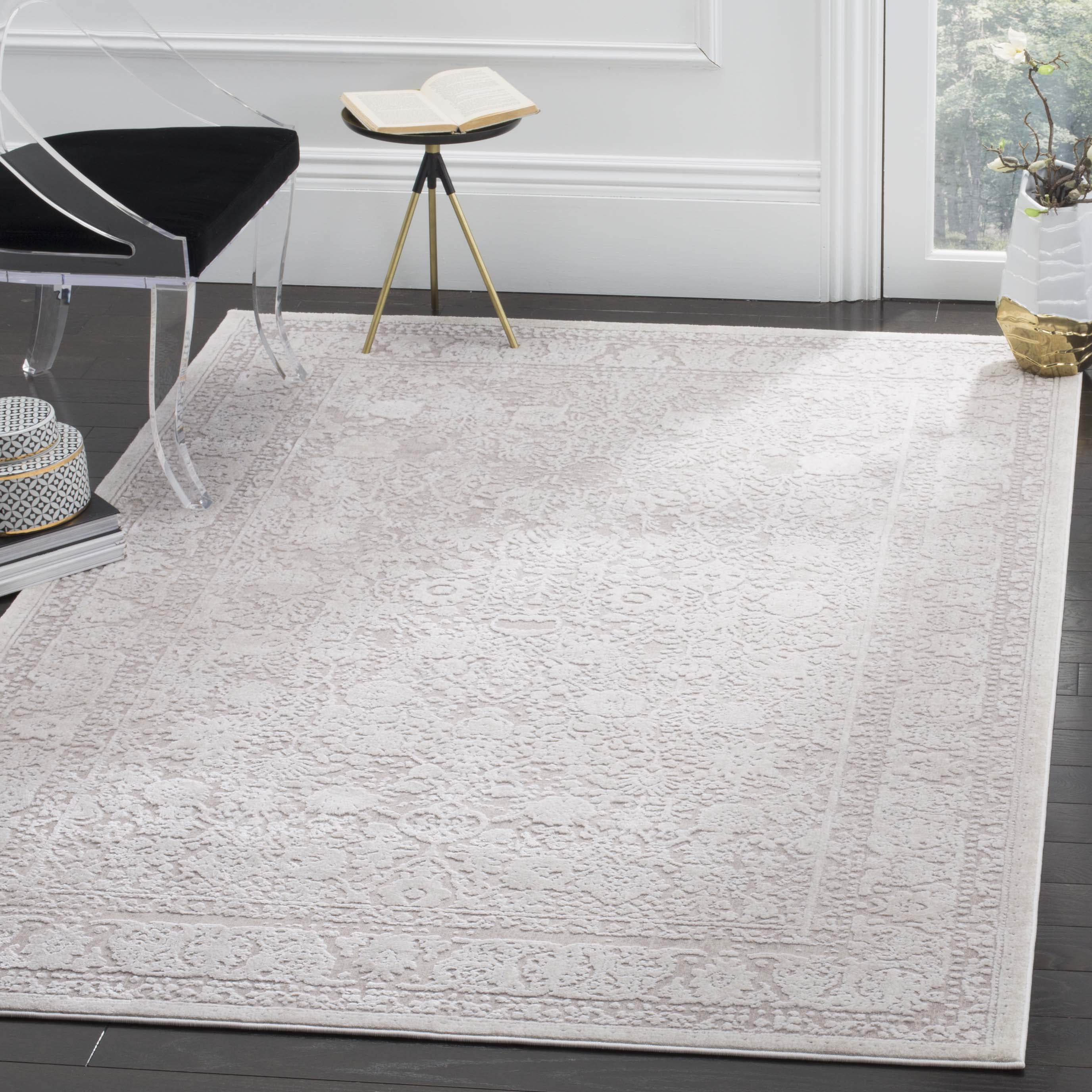 Beige and Cream Floral Rectangular Area Rug