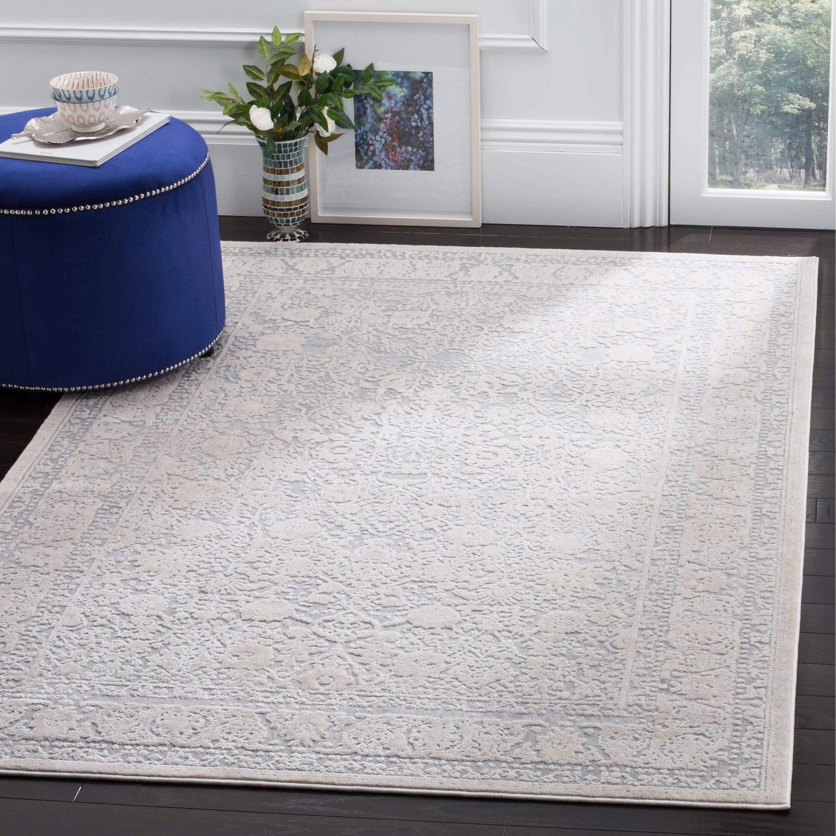 Elegance Squared 59" Light Grey & Cream Synthetic Area Rug