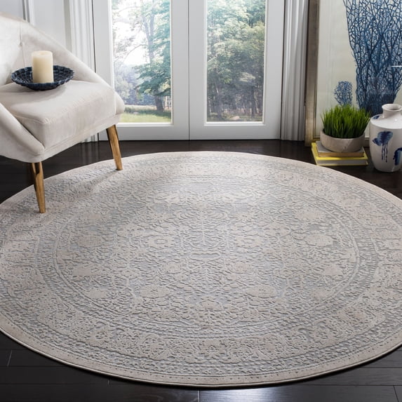 SAFAVIEH Reflection Lynna Traditional Area Rug, Light Grey/Cream, 6'7" x 6'7" Round