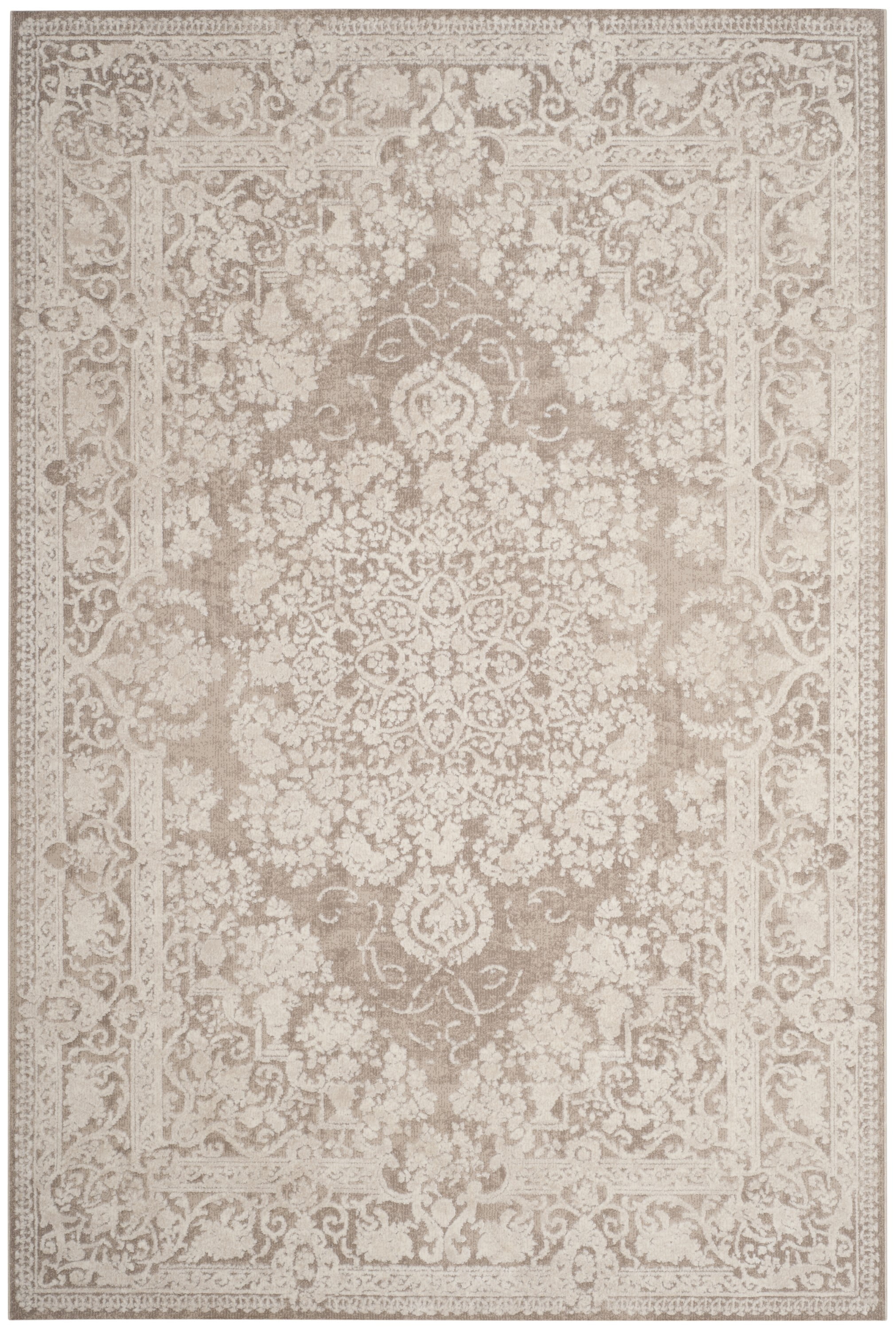 Beige and Cream Floral Synthetic Area Rug 2'3" x 4'