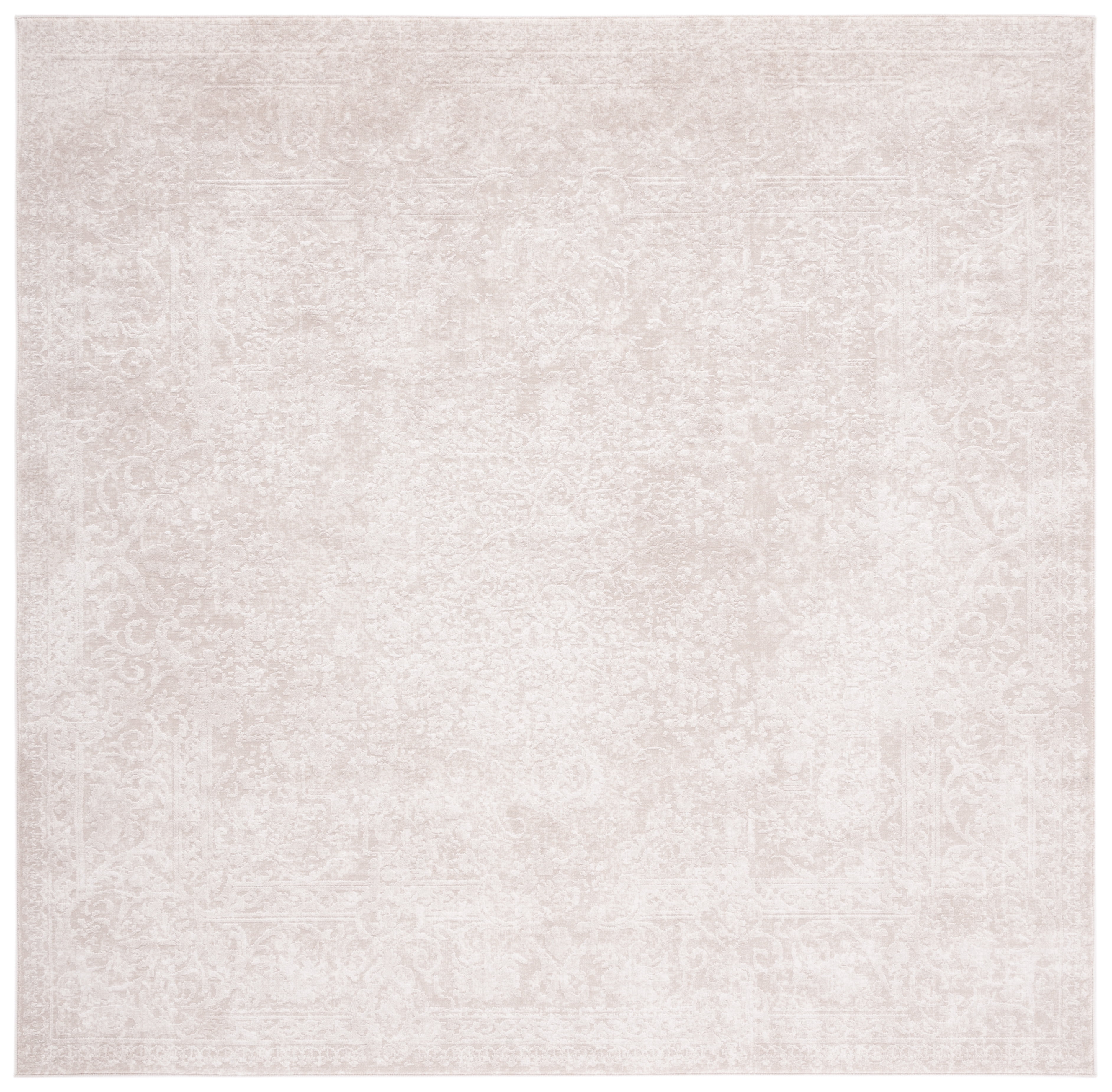 Ivory Floral Hand-Knotted Synthetic Square Area Rug