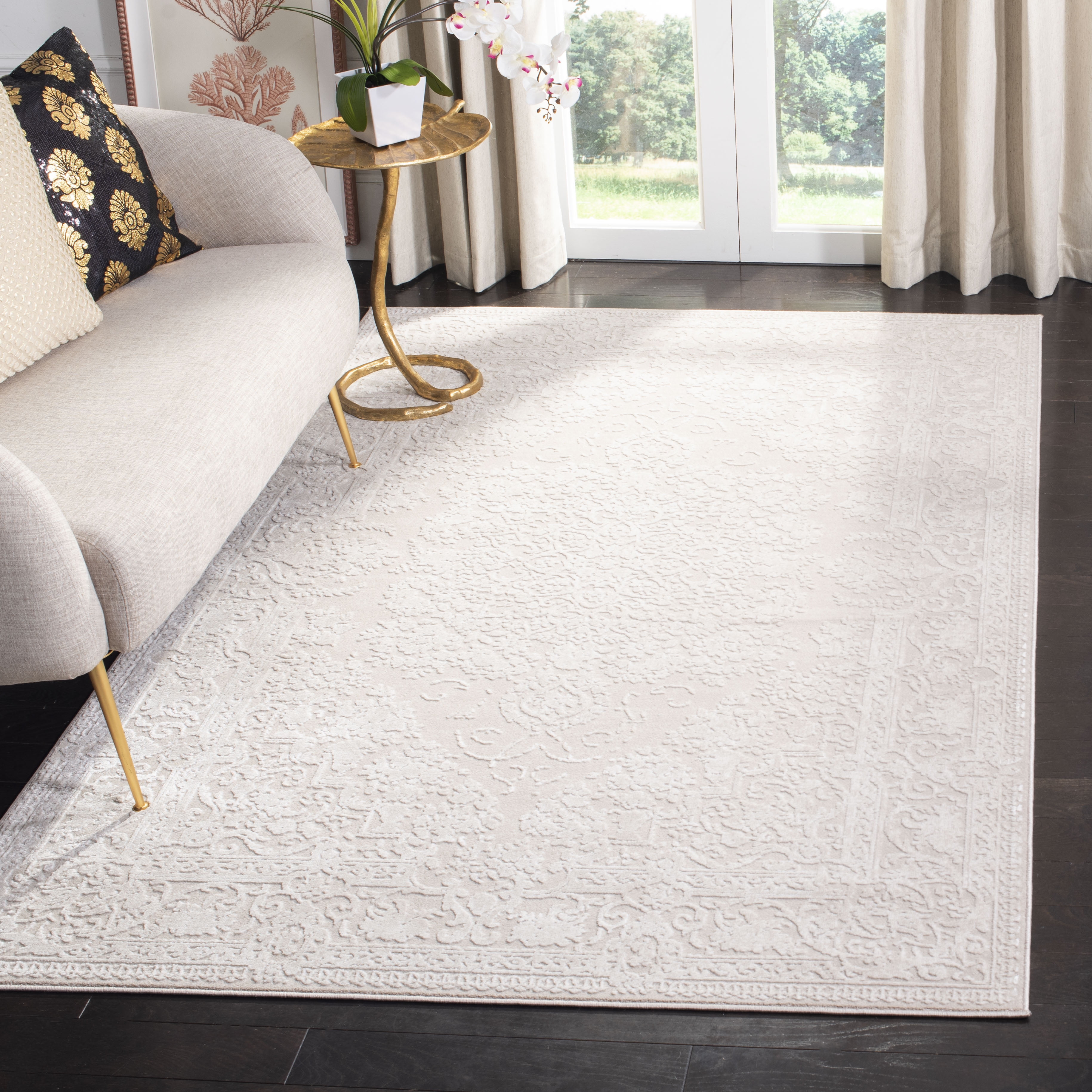Ivory Rectangular Synthetic Easy Care Area Rug