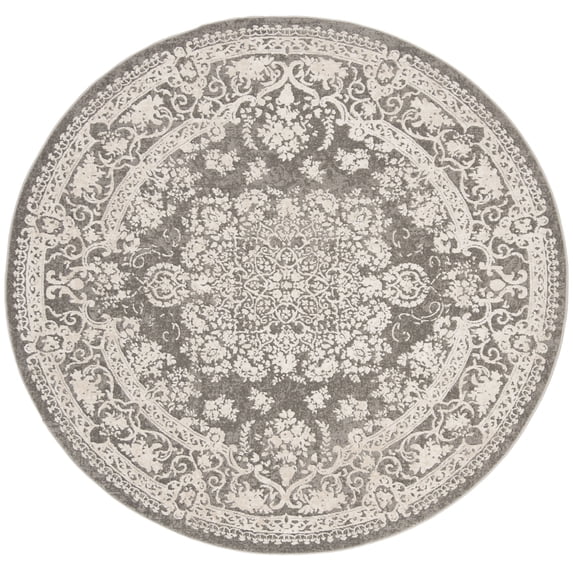 SAFAVIEH Reflection Sophia Traditional Area Rug, Dark Grey/Cream, 5' x 5' Round