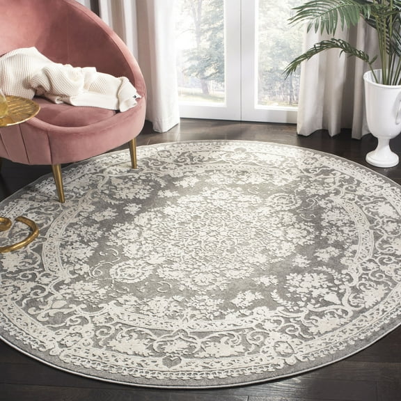 SAFAVIEH Reflection Sophia Traditional Area Rug, Dark Grey/Cream, 6'7" x 6'7" Round
