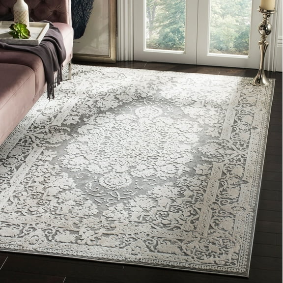 SAFAVIEH Reflection Sophia Traditional Area Rug, Dark Grey/Cream, 6'7" x 6'7" Square