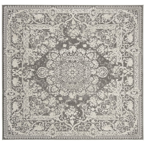 SAFAVIEH Reflection Sophia Traditional Area Rug, Dark Grey/Cream, 8' x 8' Square