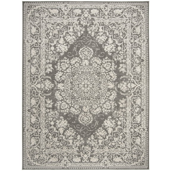 SAFAVIEH Reflection Sophia Traditional Area Rug, Dark Grey/Cream, 9' x 12'