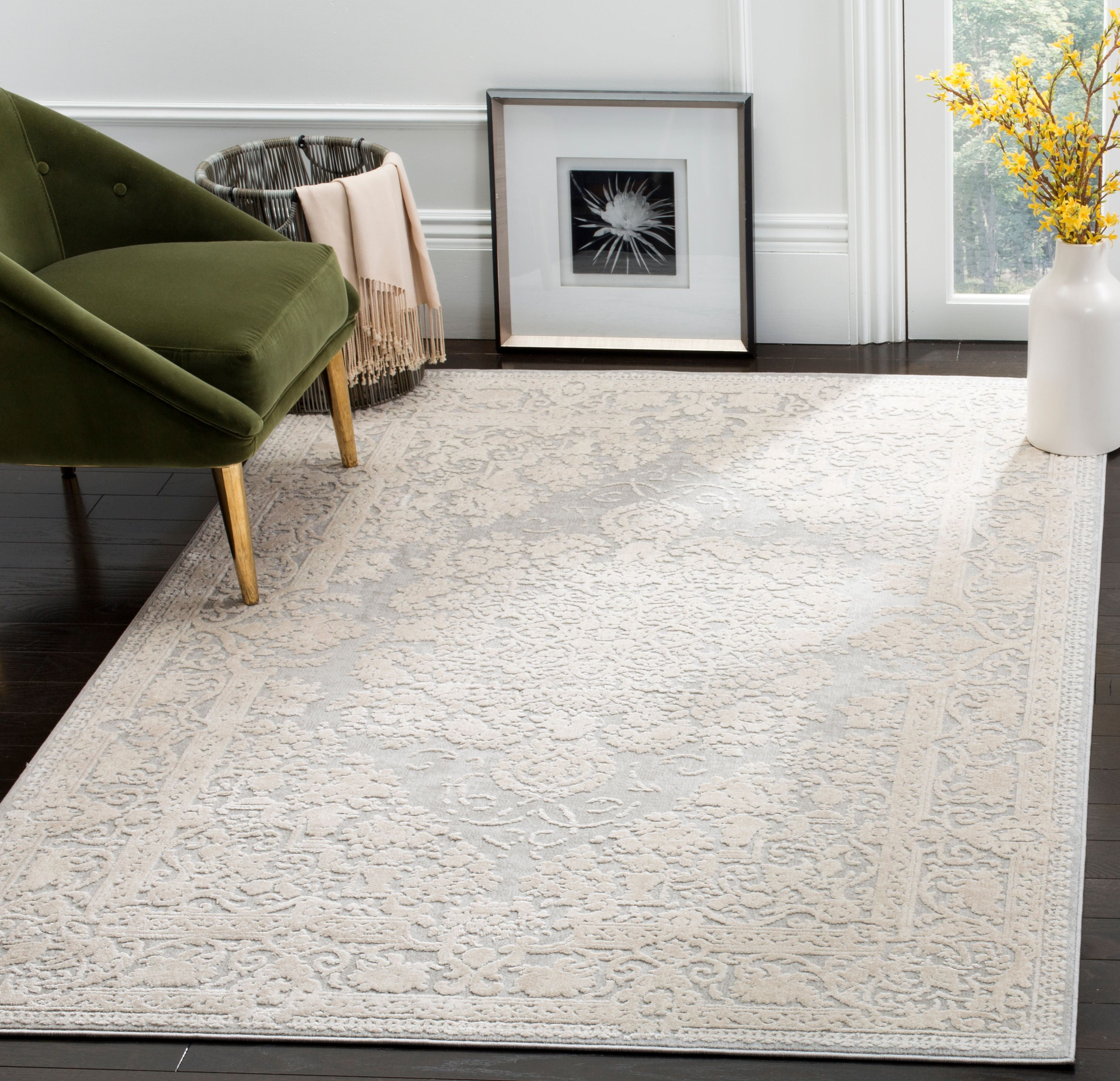 Kinsley Light Grey and Cream Hand-Knotted Synthetic Area Rug