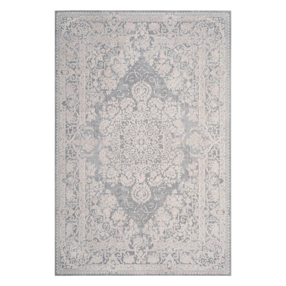 SAFAVIEH Reflection Sophia Traditional Area Rug, Light Grey/Cream, 6'7" x 6'7" Round