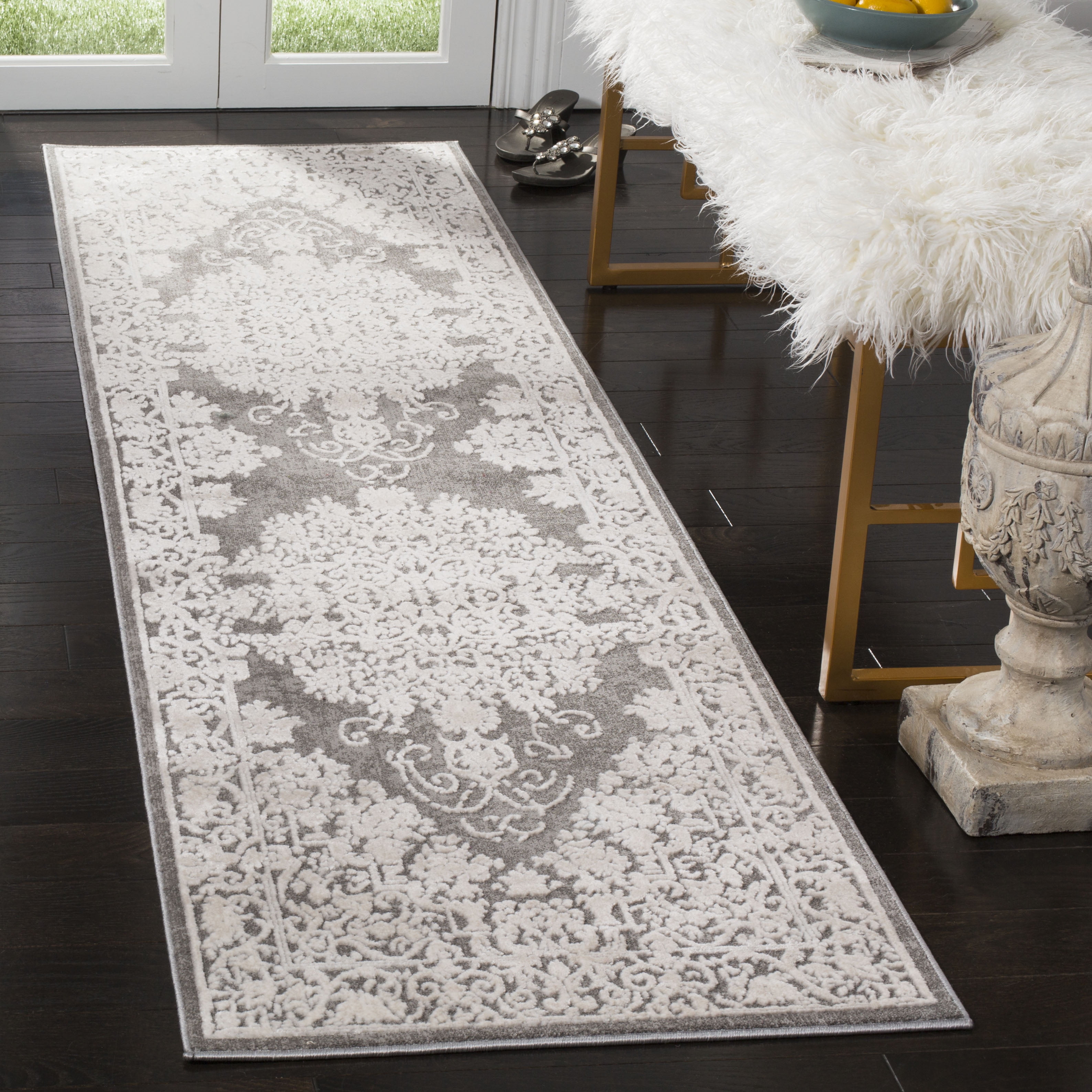 Elegant Reflection Dark Grey/Cream Synthetic Runner Rug 2'3" x 12'