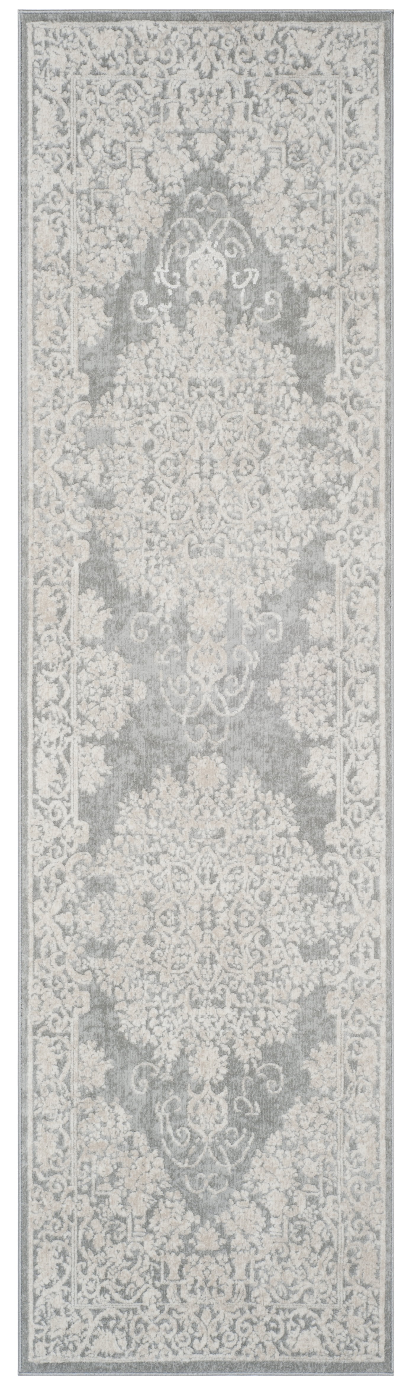 Elegant Gray Synthetic 27'' Hand-Knotted Easy-Care Runner Rug