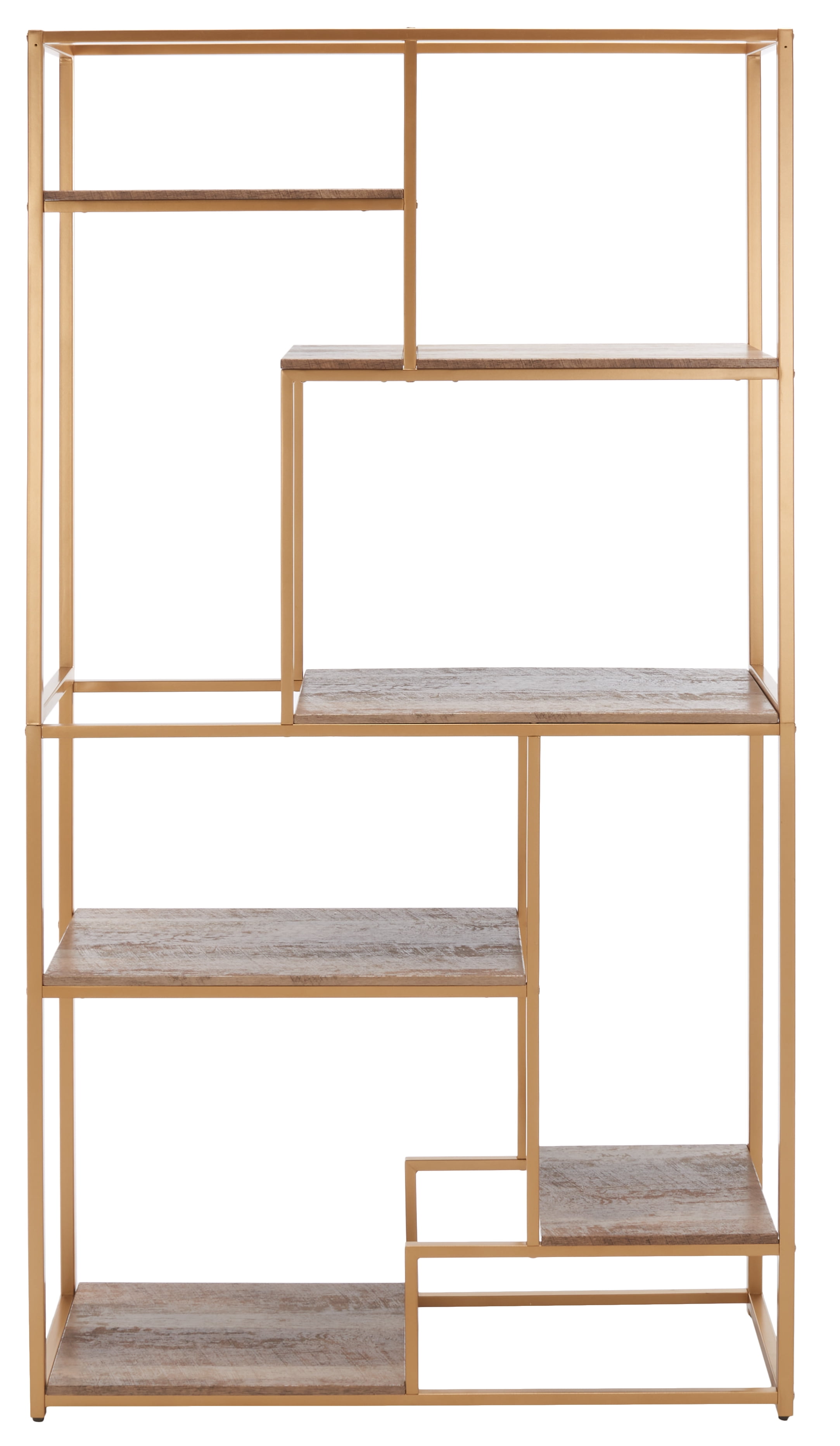 Rege Gold and Wood 7-Shelf Asymmetric Etagere