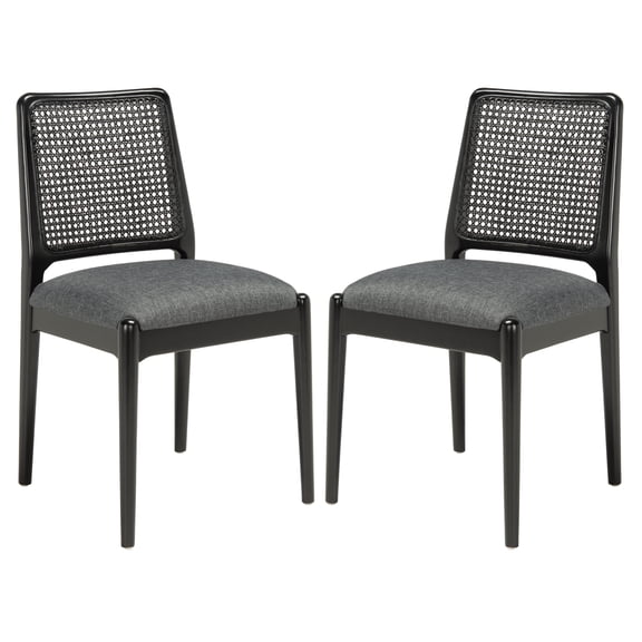 SAFAVIEH Reinhardt Rattan Dining Chair, Black/Grey, Set of 2 (19 in. W x 17.5 in. D x 32 in. H)