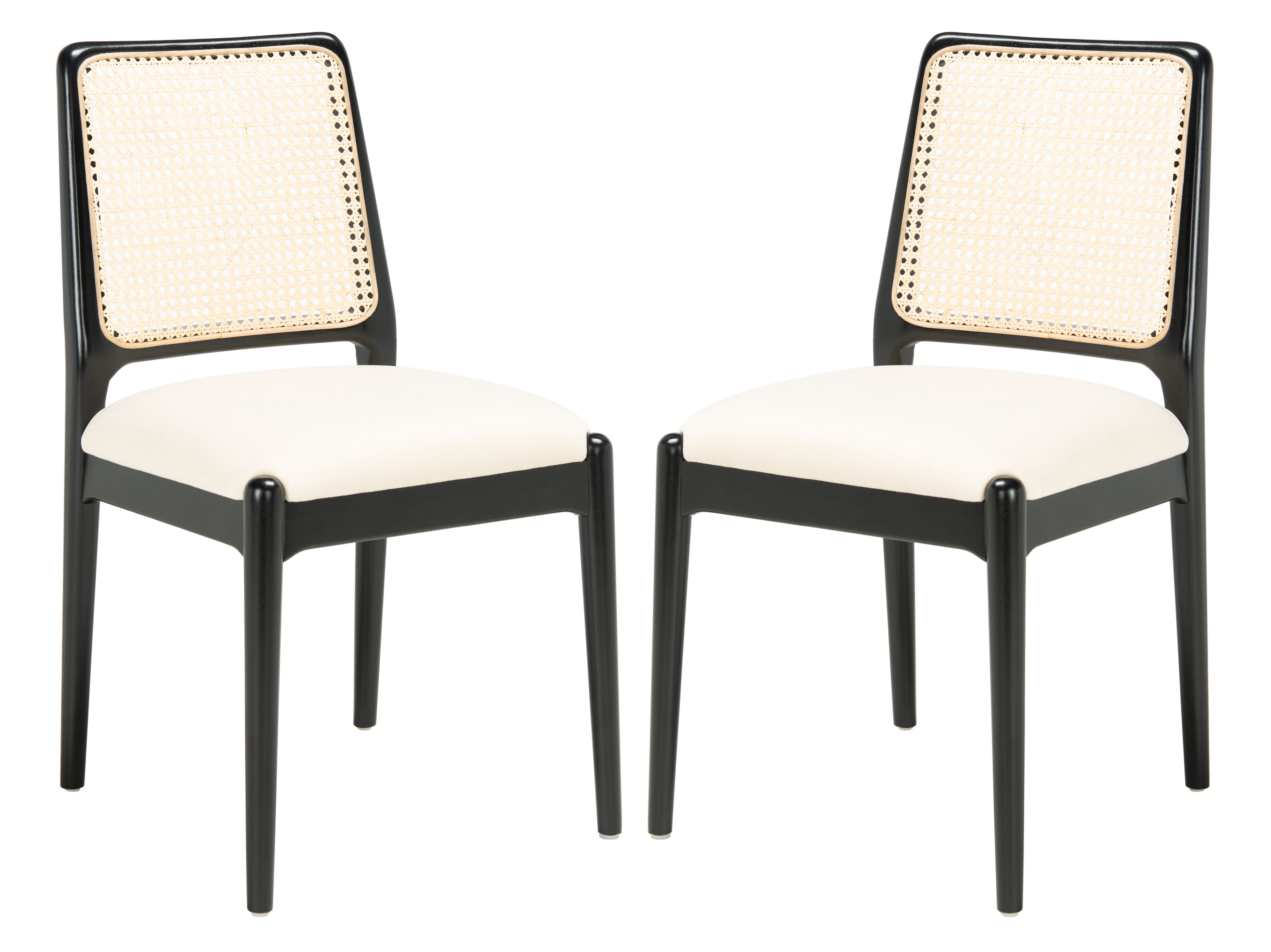 Black and White Upholstered Cane Back Side Chairs, Set of 2