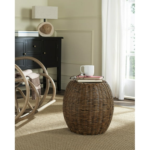 SAFAVIEH Remi Modern Rattan End Table, Brown/Multi
