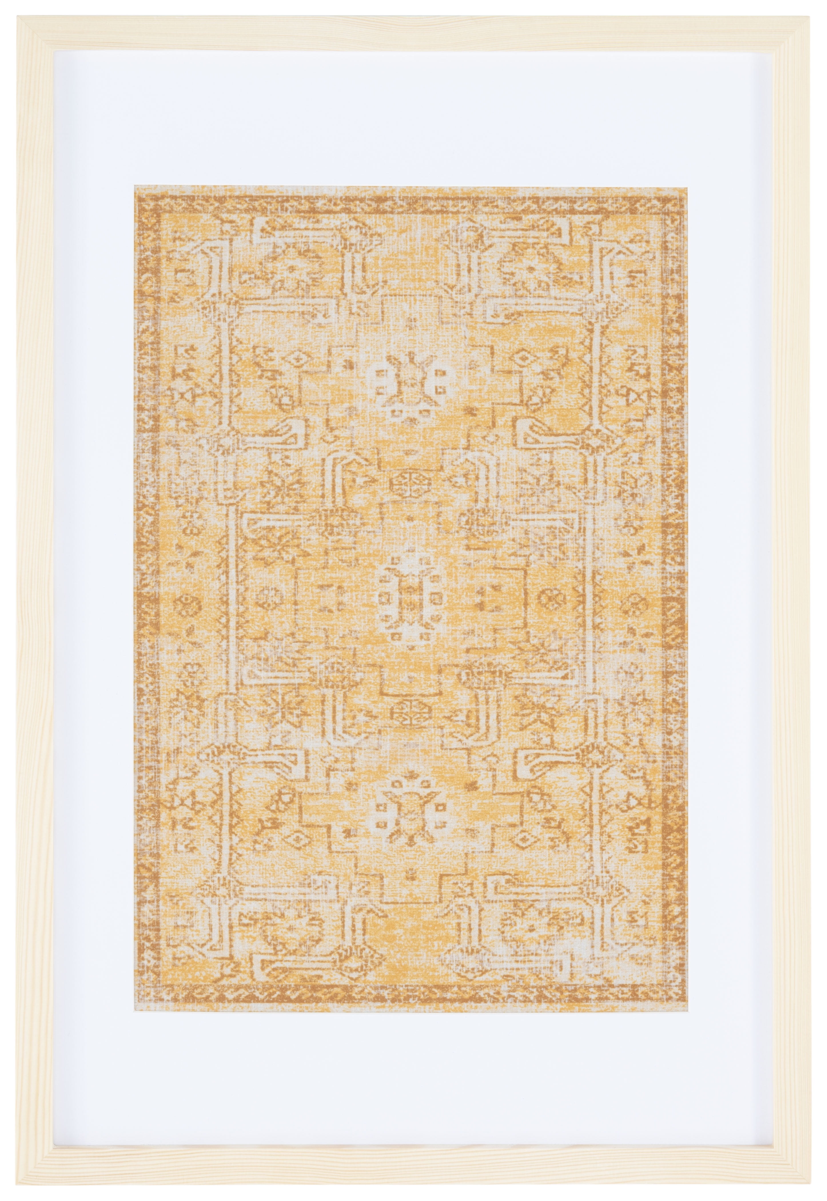 Renaldi Gold and White Framed Textile Wall Art, 25 x 16 inches