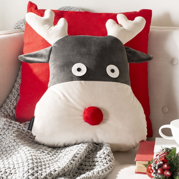 SAFAVIEH Reno Reindeer 12" x 12" Animal Plush Pillow, Multi